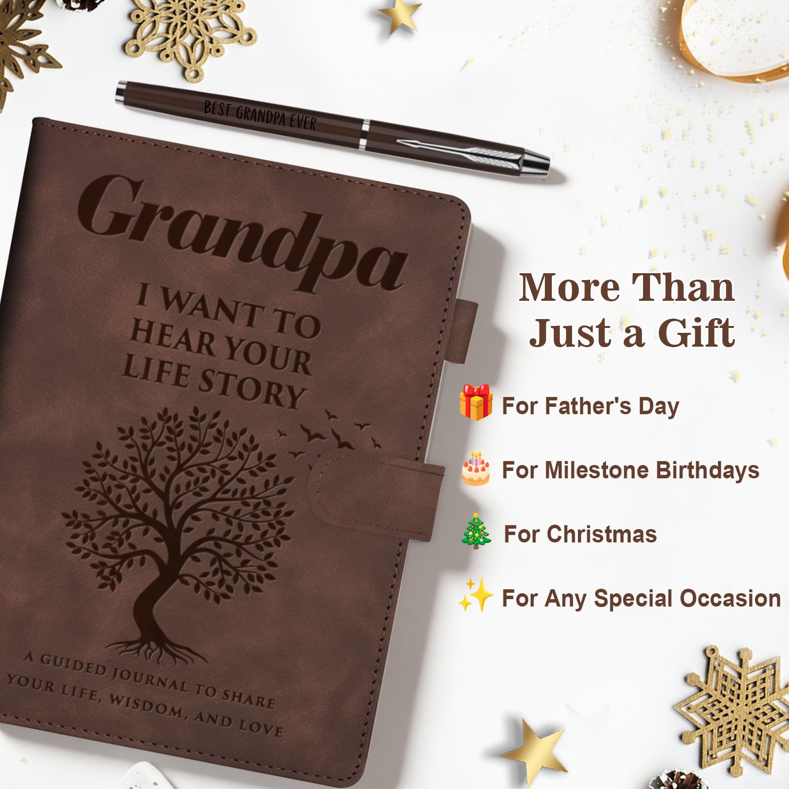 Grandpa I Want To Hear Your Story - Juego de regalo de diario de cuero para la familia, recuerdo de reliquia, regalos significativos para el abuelo de parte de los nietos, regalos