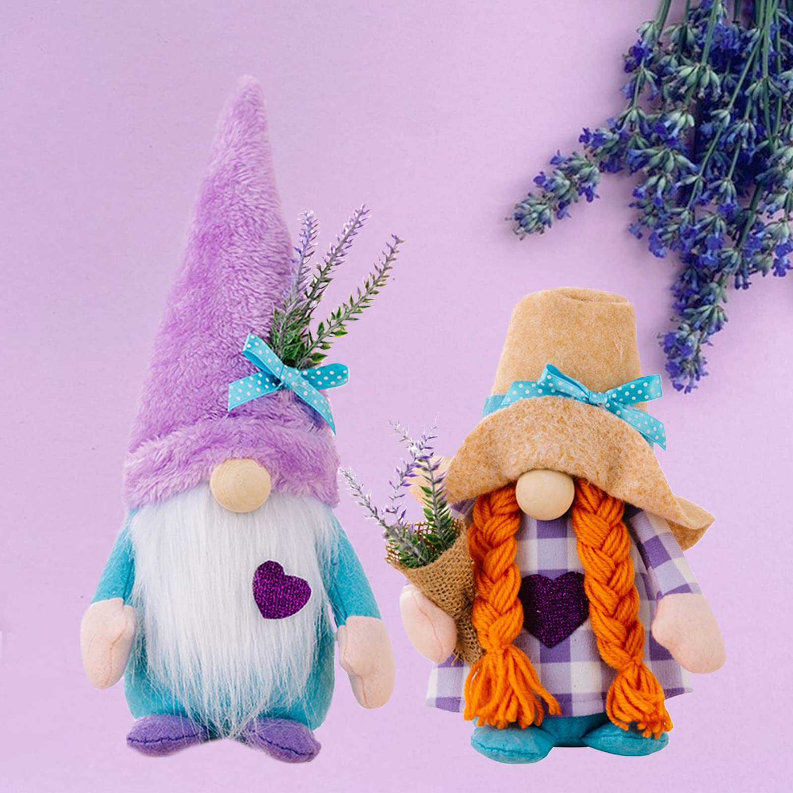 Lavender Gnomes Decor, Spring Purple Gnomes Summer Lavender Farmhouse Gnome, Lavender Swedish Gnomes Plush for Home Summer Tiered Tray Tomte Plush Decor, Creative Gift