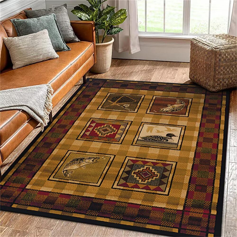 Tapis long salon 70x140 cm rouge floral vintage antidérapant