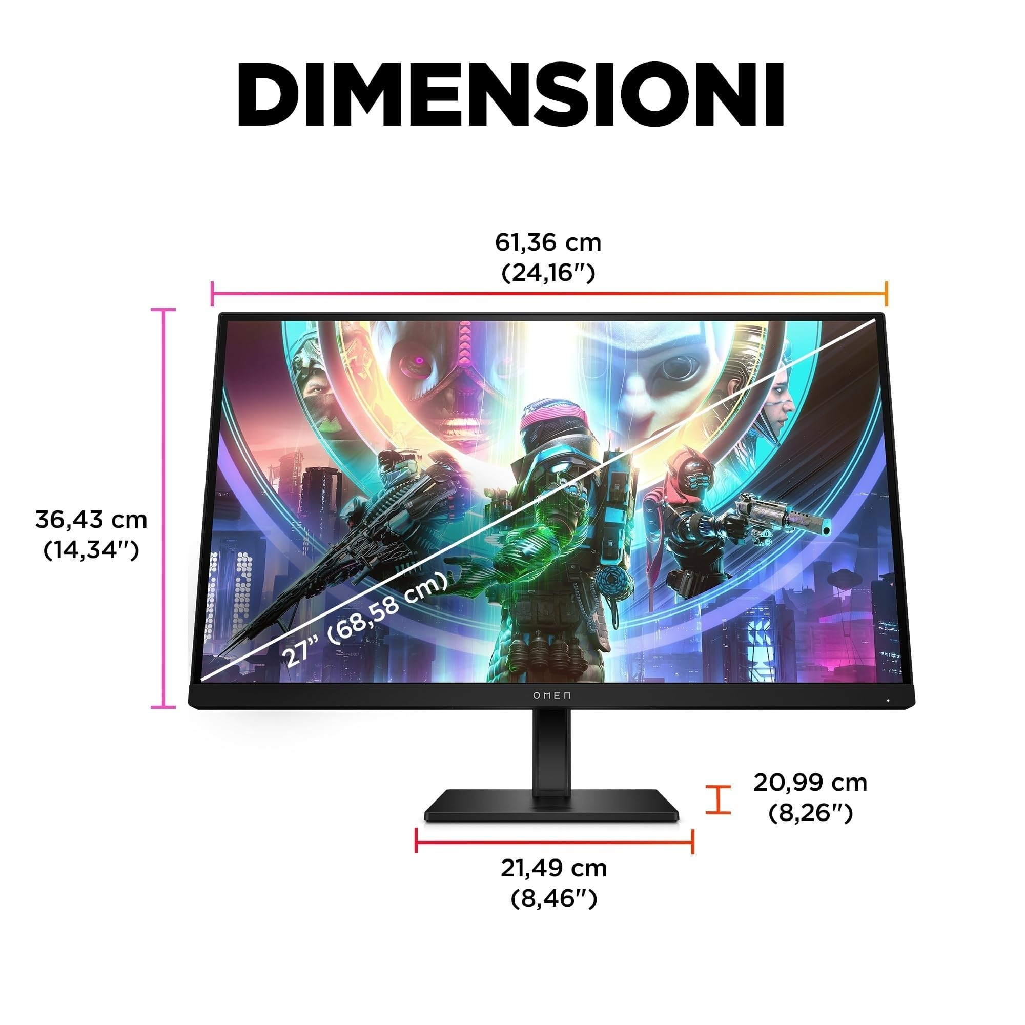 HP OMEN 27qs Monitor da 27 Pollici, Pannello IPS da 16:9 QHD da 240 Hz, 1 ms, Display HDR 400, Antiriflesso, 400 Nits, AMD FreeSync, NVIDIA G-SYNC, VESA 100x100 mm, HDMI 2.0, USB-A e B