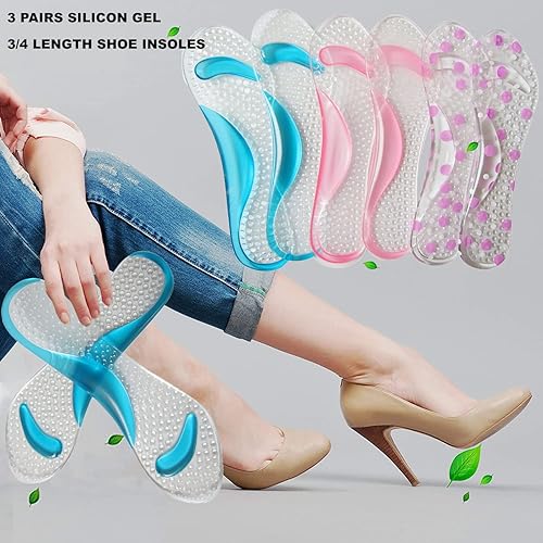 Miniatura 7 de Bellcon Plantillas de tacón alto de gel para mujer, almohadillas adhesivas de gel para sandalias de soporte de arco, plantillas de zapatos para pies