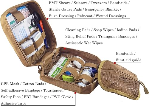 Miniatura 2 de Carlebben Estuche EMT Rip-Away Molle Pouch Ifak Pouch Medical First Aid Kit Utility Pouch 1000D Nylon (con suministros médicos bronceado)