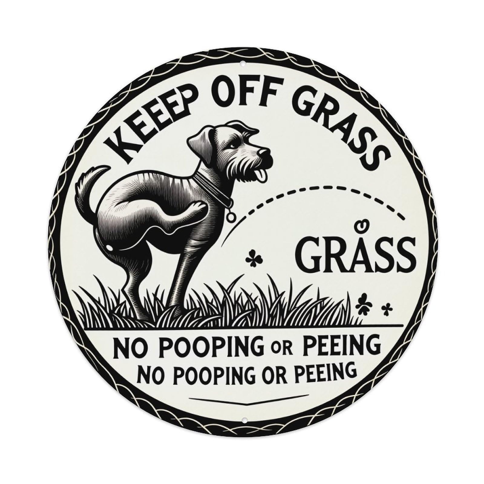 Wmlzdnwr Vintage Keep Off Grass Dog No Pooping Or Peeing Round Tin Sign,Retro Wall Art,Metal Poster For Home, Bar, Garage, Cafe, Rustic Indoor & Outdoor Decor, 8X8 Inches
