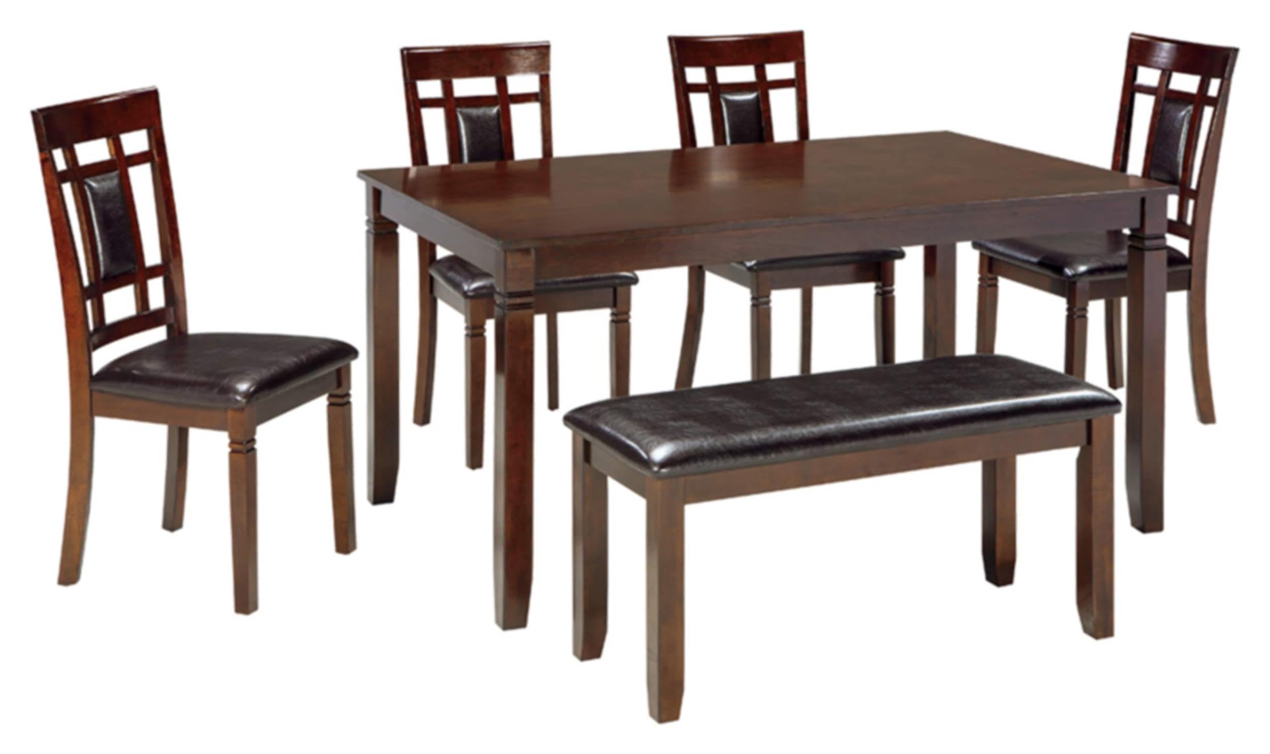 Photo 1 of Signature Design by Ashley Bennox 6 Piece Dining Set with Upholstered Bench, Table & 4 Upholstered Chairs, Seats 6, Wood, Brown