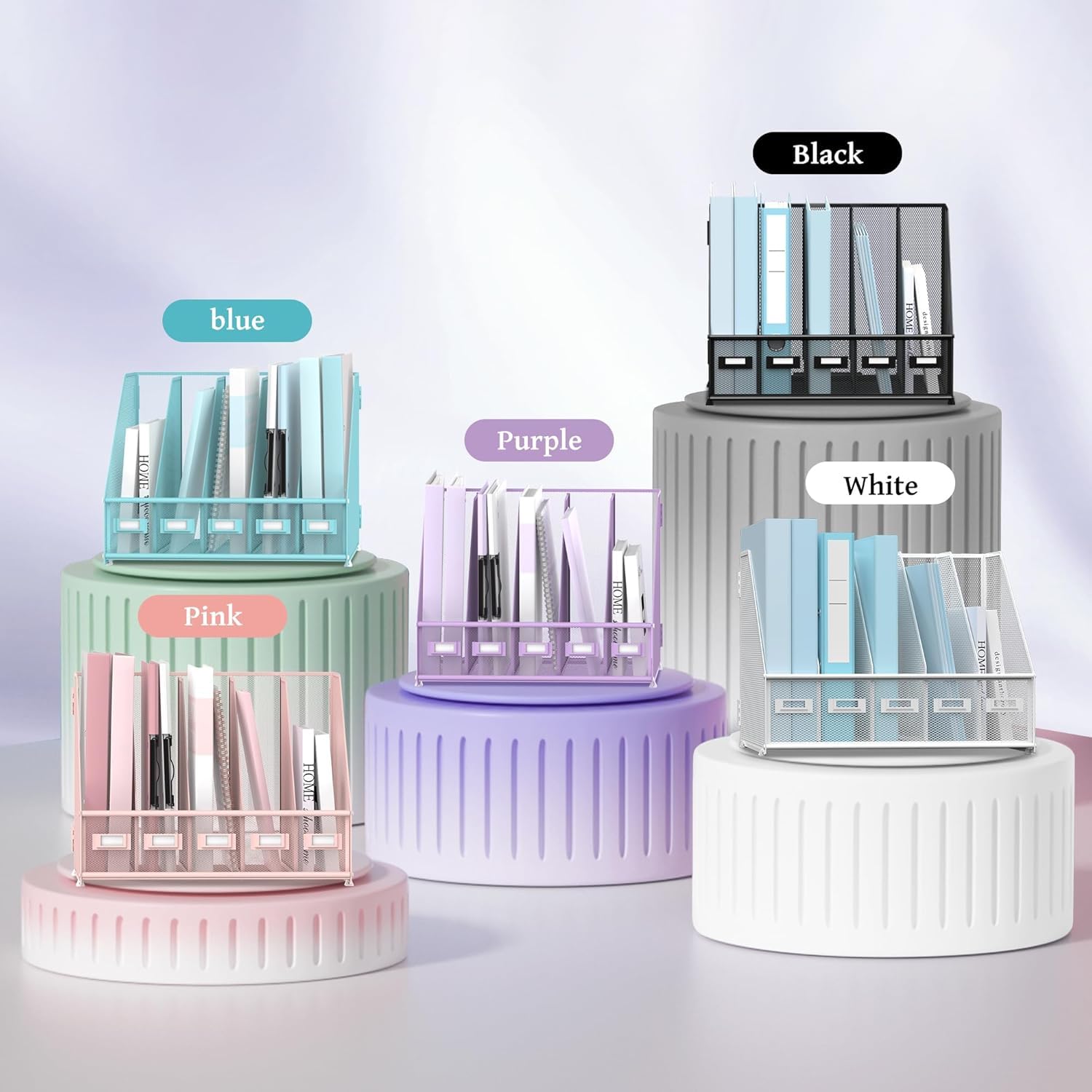 Organiseur de bureau en métal avec 5 compartiments verticaux pour bureau, violet