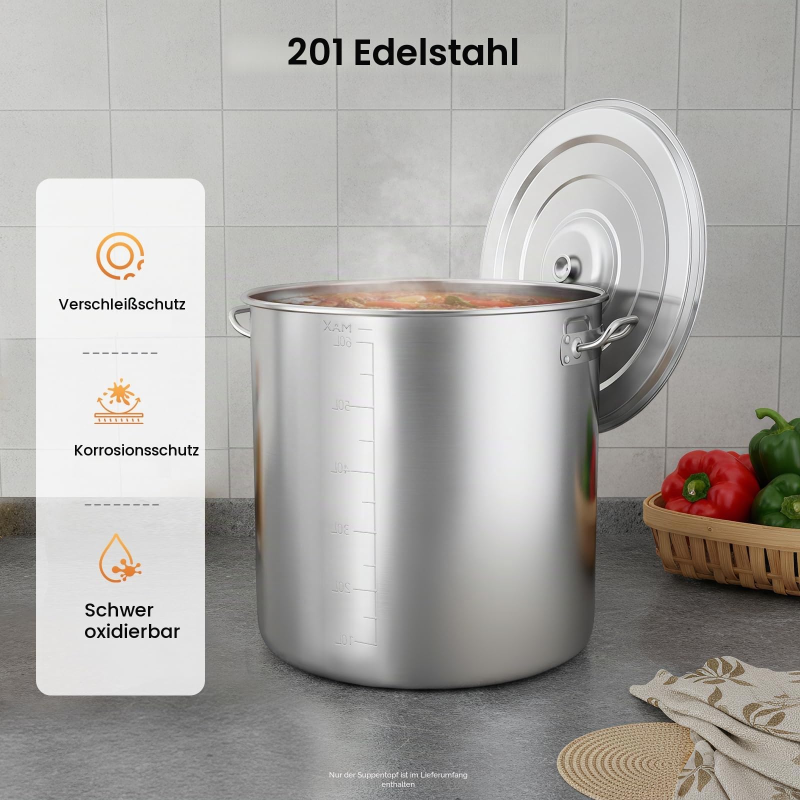 Gastronomie Kochtopf Groß 35L/50L/70L/100L Edelstahl Kochtöpfe Suppentopf mit Deckel, 47 * 36cm großer topf induction für alle herdarten & große küchen(35L)