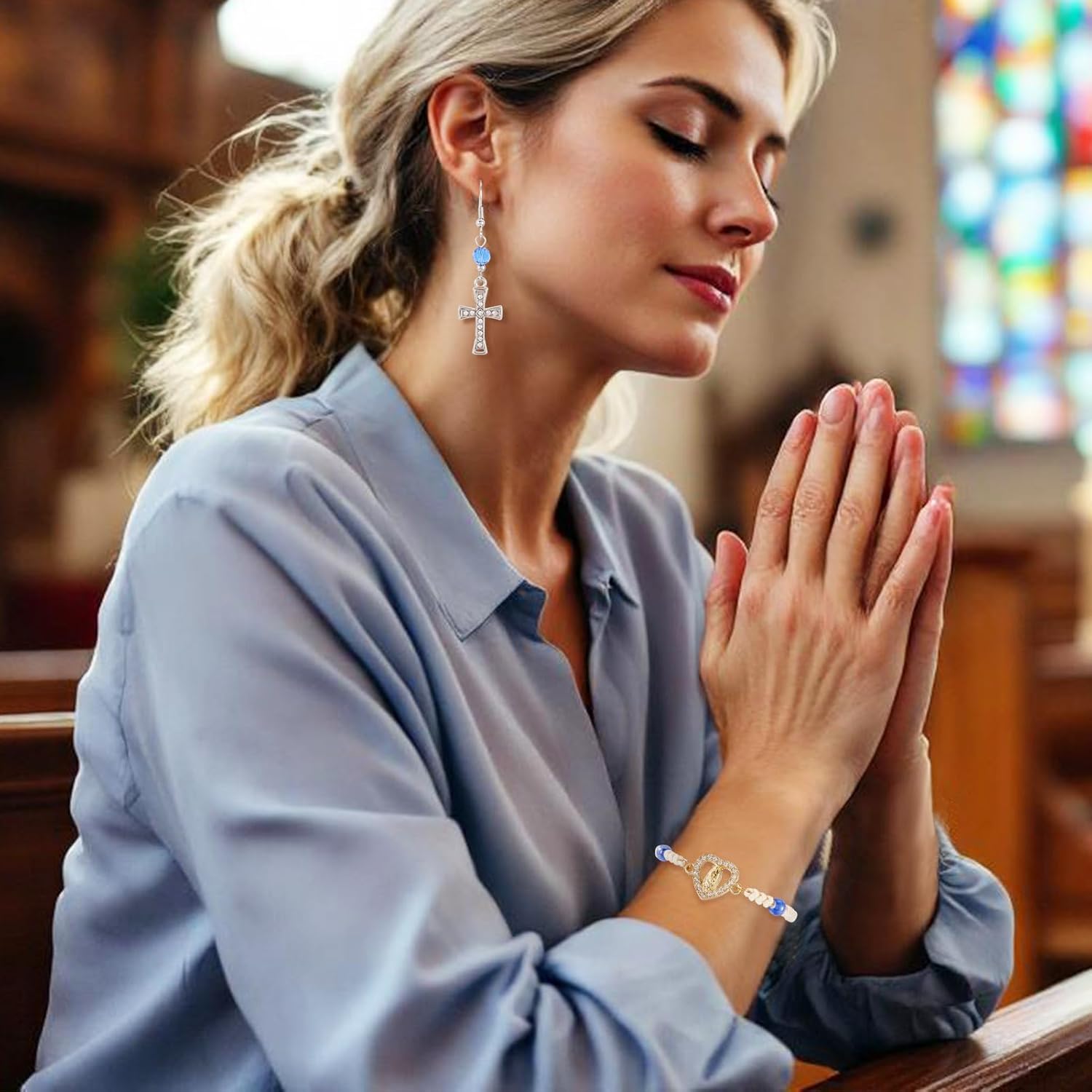 40Pcs Virgin Mary Charm for Easter Alloy Rhinestone Religious Cross Pendant Jesus Centre Charms Virgin Our Lady Mary Rosary Links Connector for DIY Mexican Bracelet Necklace Jewelry Making - Image 4