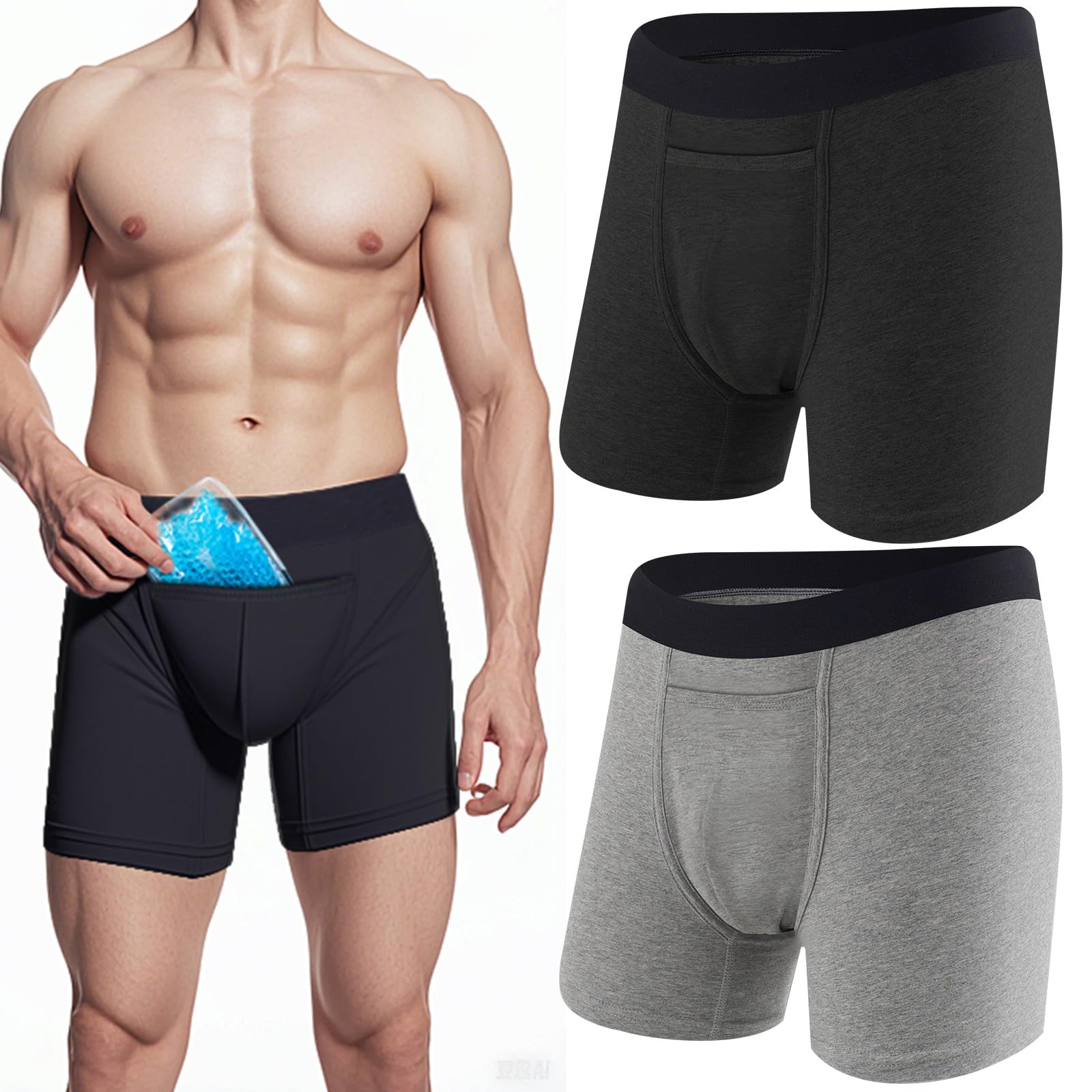 Janmercy 2 Pcs Vasectomy Underwear Snug Boxer Briefs with Pocket Jockstrap for Men Testicular Support and Pain Relief Gift(Ice pack not included)