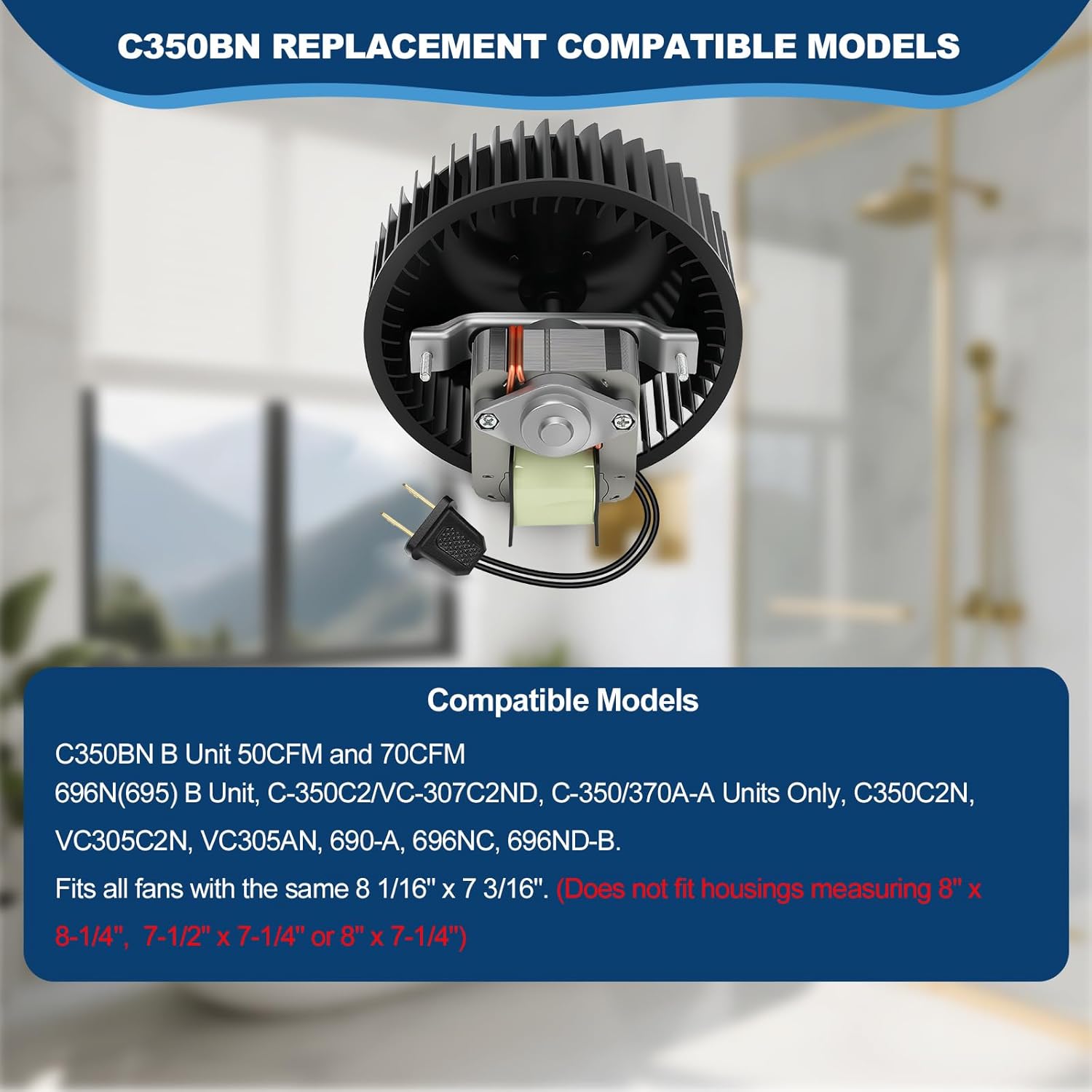 C350BN B Unit Bathroom Exhaust Fan and Grille Kit, 70 CFM, 3.0 Sone, Fits 696N(695) B Unit, C-350C2/VC-307C2ND, C-350/370A-A,VC305C2N, VC305AN, 690-A, 696NC, 696ND-B – Strong Airflow Bathroom Upgrades