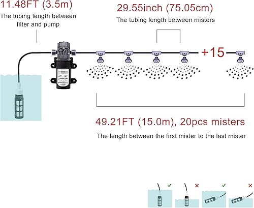 Miniatura 3 de Mornajina Sistema de refrigeración por nebulización al aire libre con kit de bomba, línea de nebulización de 49.2 pies con filtro, 20 boquillas de