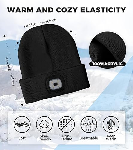 Miniatura 4 de Gorro LED unisex con luz, sombrero recargable, relleno de calcetines, regalos de Navidad para hombres, gorro de punto cálido, regalo de elefante