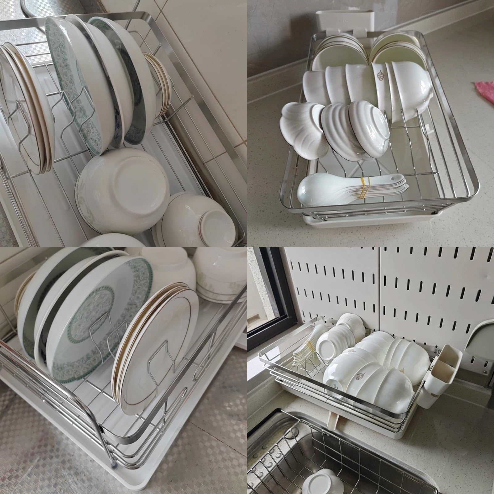 Ociekacz do Naczyń Nad Zlewem ze Stali Nierdzewnej, Suszarka na Naczynia na Blat Kuchenny, Kompletne Akcesoria, Swobodny Odpływ(Silver,40x20x13 cm/16x8x5 in)