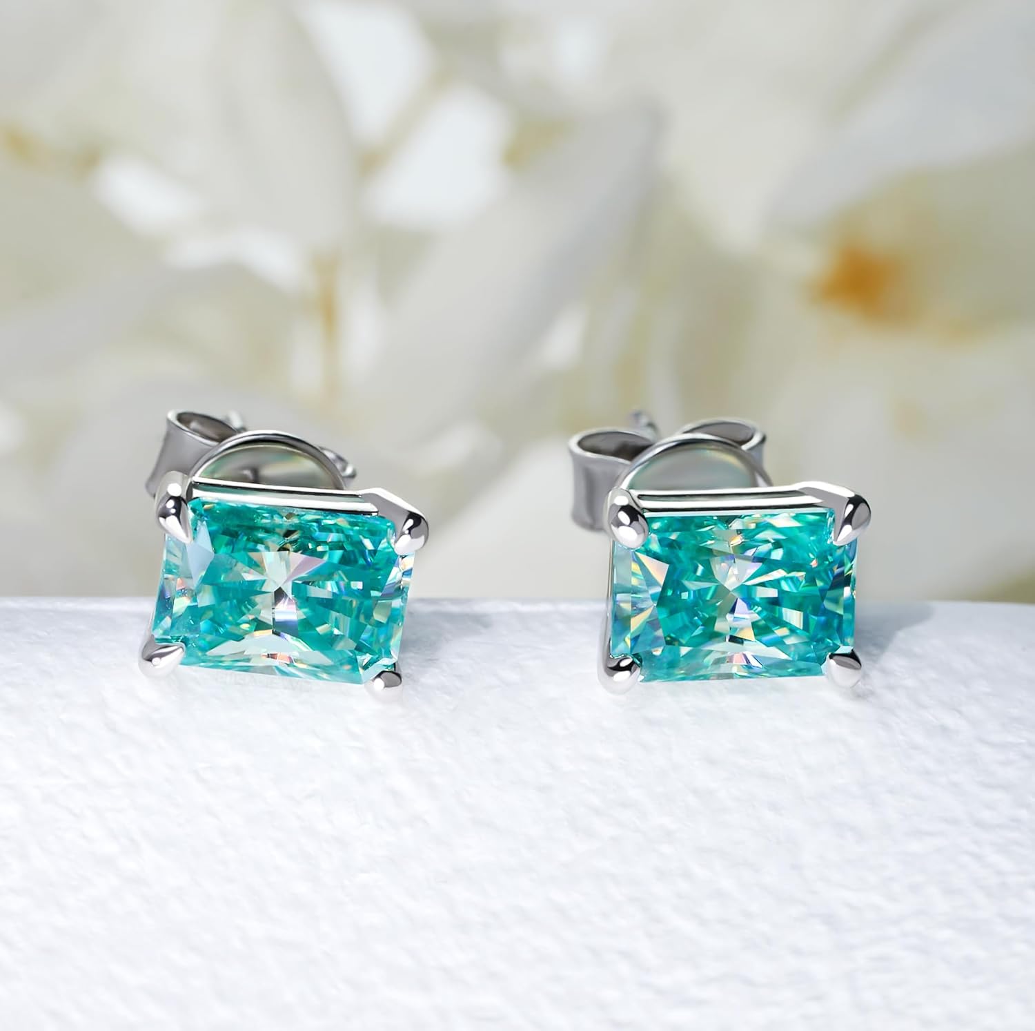 GIGAJEWE Blue Green Color Moissanite Stud Earrings Radiant Cut Moissanite Earrings 2.0ct/pair,18K Gold Plated 925 Steling Silver, Stud Earrings For Women - Image 7