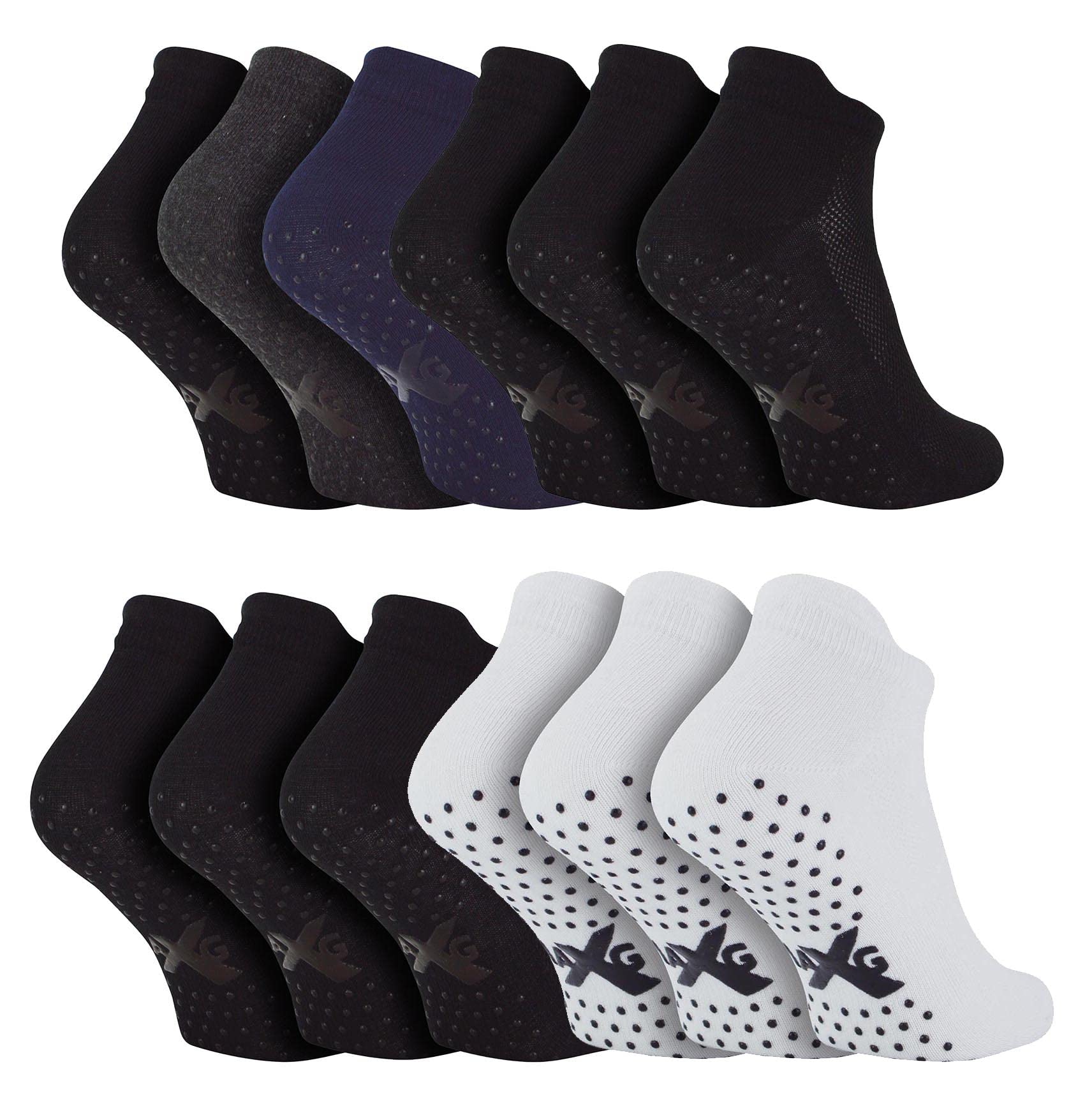 Trainer Socks with Grips | 12 pair Multipack | Grip Sole | Yoga Pilates | Breathable | Cotton Rich