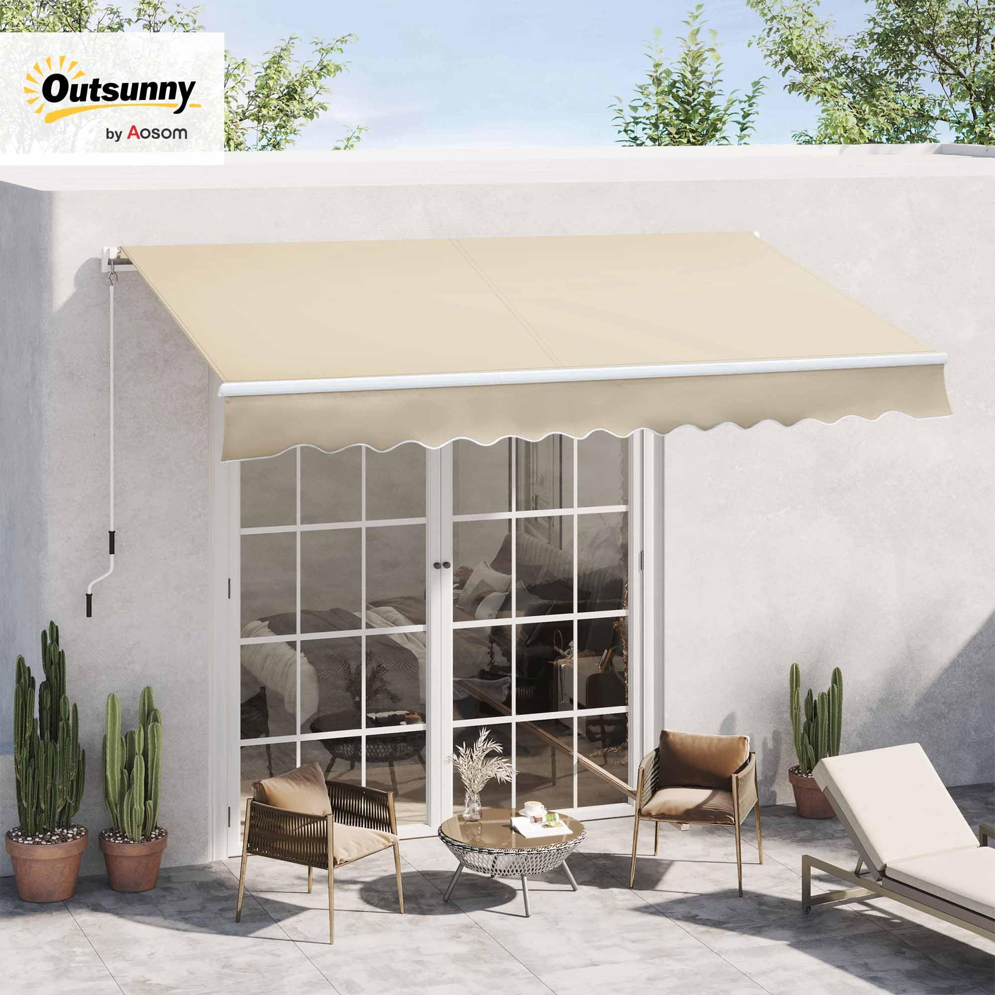 Outsunny Tenda da Sole per Esterno Avvolgibile 3.6x2.5 m, Tenda da Sole a Bracci Estensibili Parasole Protezione UV Impermeabile per Porte e Finestre con Apertura a Manovella, Crema