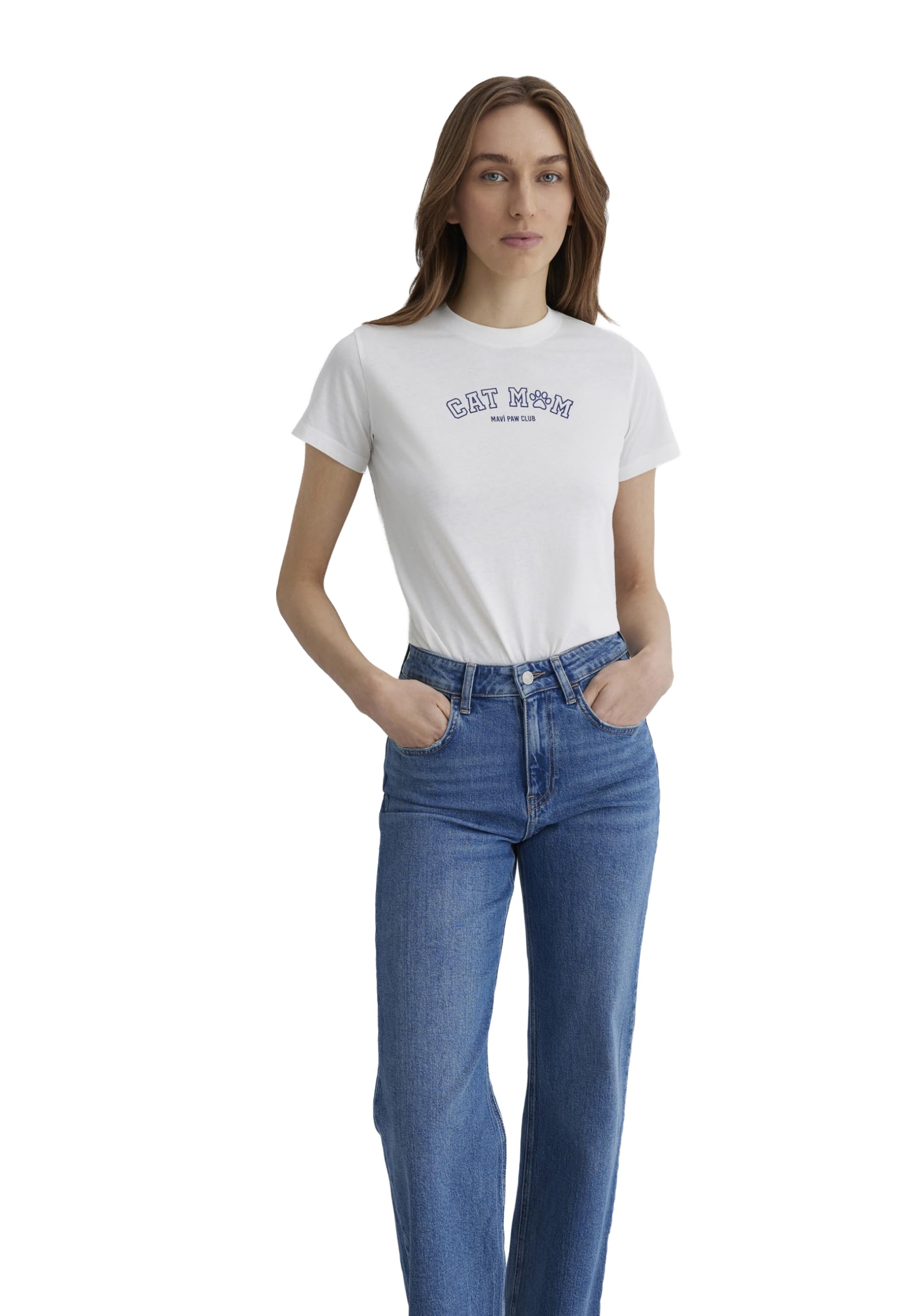 Mavi Damen Cat Printed T-Shirt T-Shirt