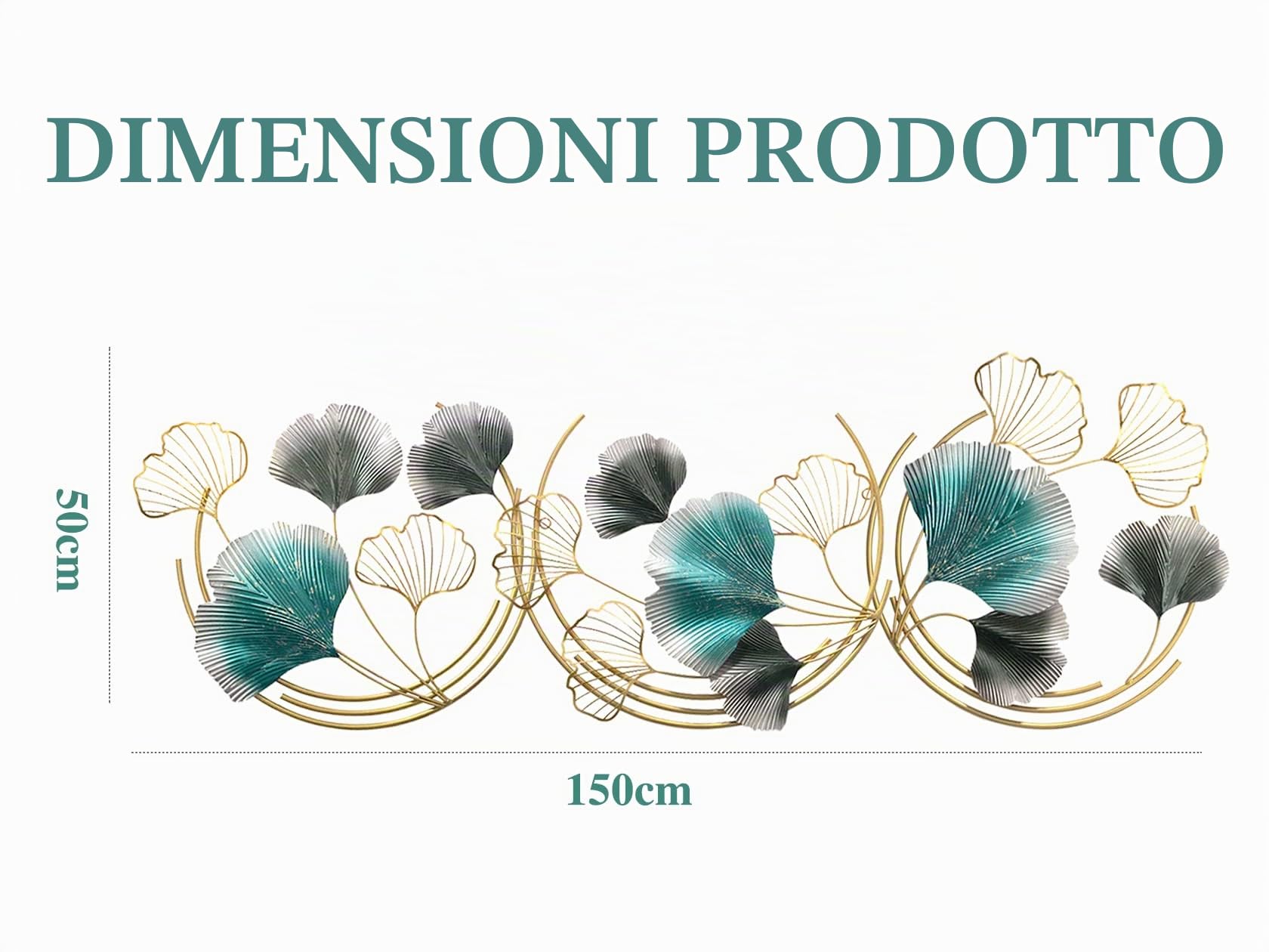 Decorazioni Parete Metallo Decorazioni Parete Soggiorno 150×50cm Decorazione Parete Metallo 3D Lusso Moderno Foglia di Ginkgo Scultura da Parete per Camera da Letto Ufficio