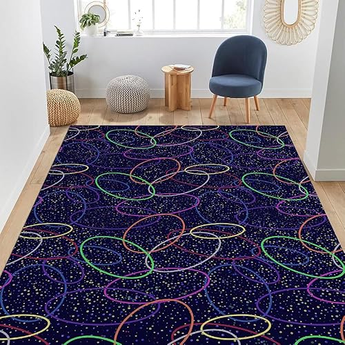 Alfombra vintage azul de los años 80, 4 x 6 pies, retro, de neón, no se desprende, alfombra interior fácil de limpiar para dormitorio, cocina, sala