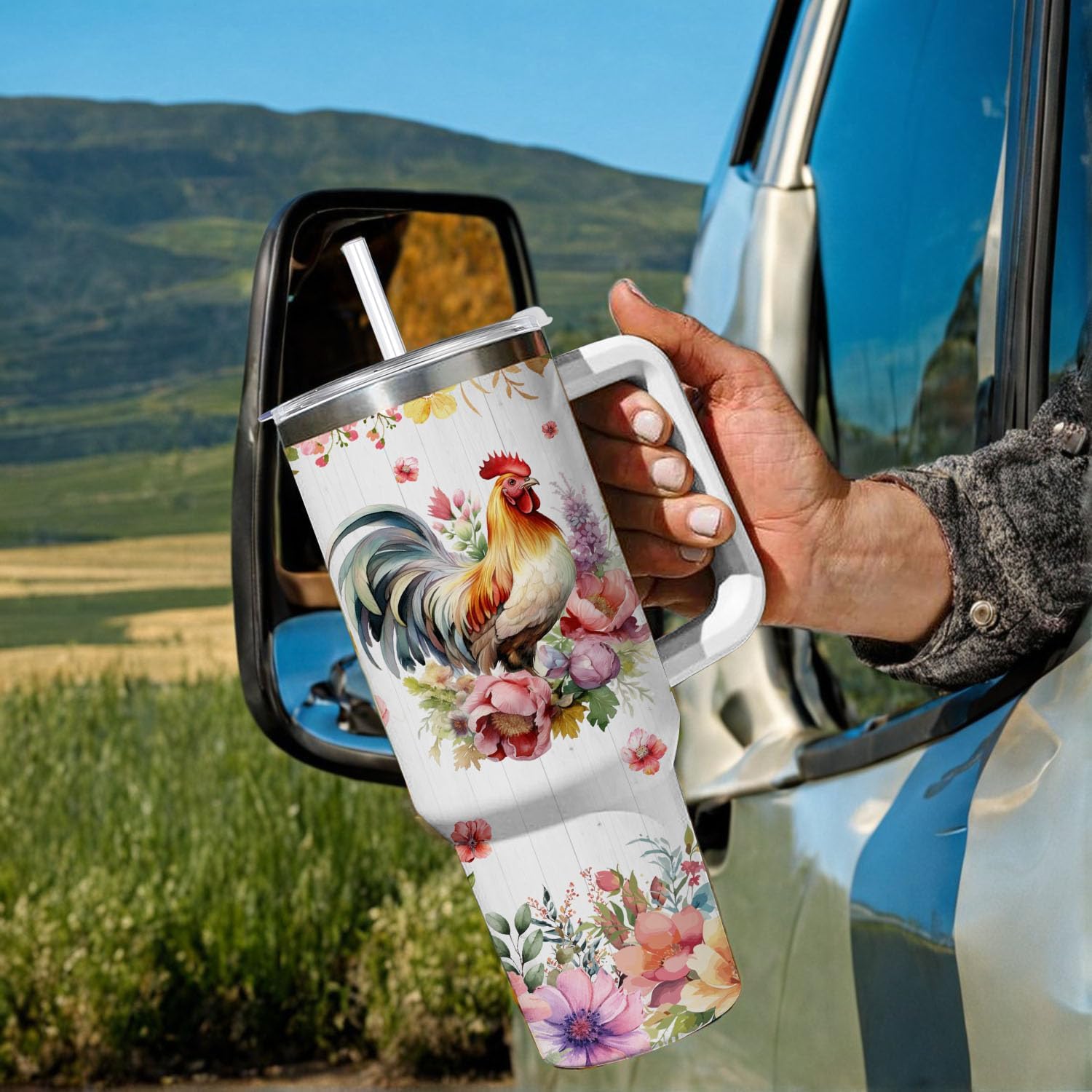 Chicken Gift for Chicken Lover,40oz Chicken Tumbler with Handle Insulated Stainless Steel Travel Mug (Chicken) - Image 4
