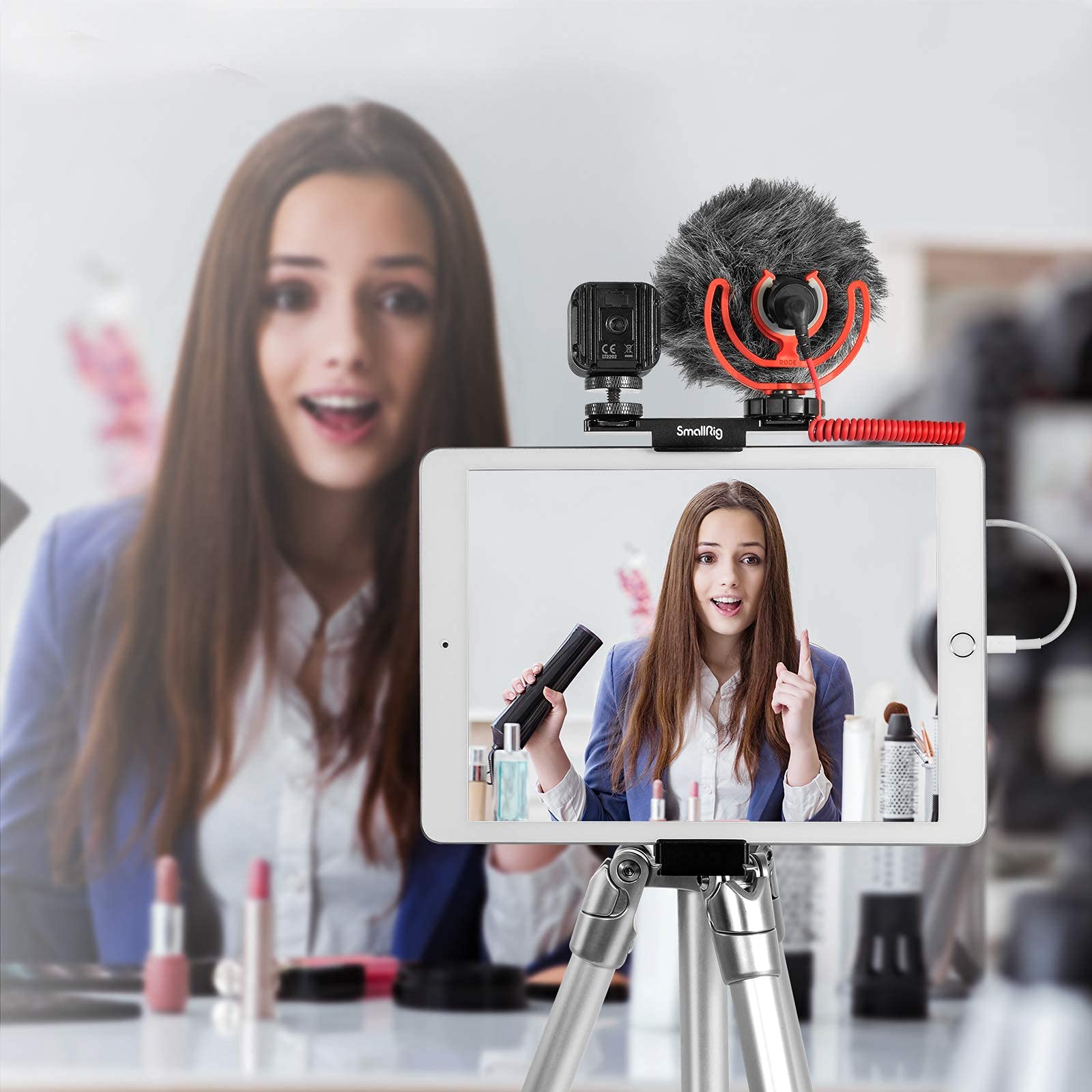 SMALLRIG Supporto in Alluminio per iPad, Supporto per Treppiede per Samsung, per Huawei, per iPad, Compatibile con Tablet da 7,9" a 12,9", Tablet per Arca Swiss con 2 Cold Shoe - 2930