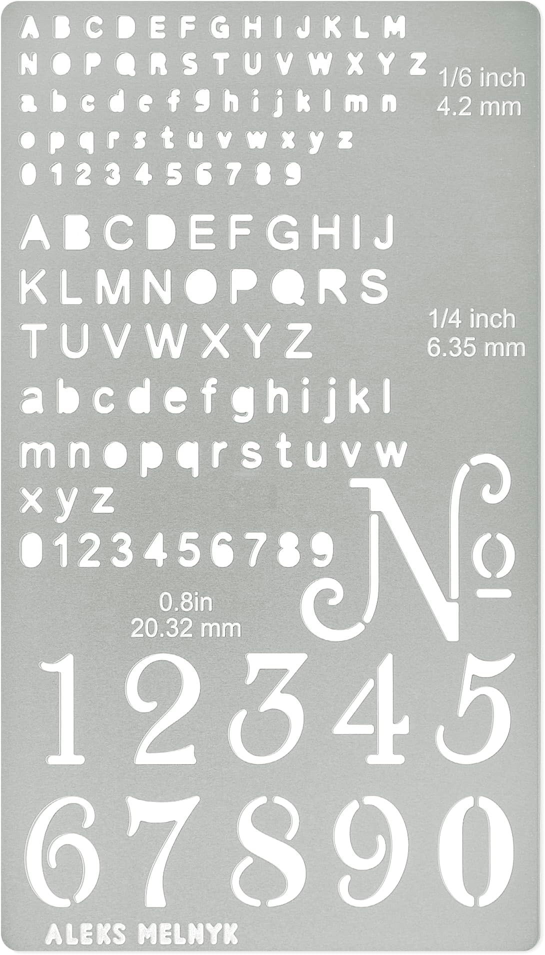 Aleks Melnyk No.422 Metal Stencil, Tiny Letters, Normografo, Pyrography, Wood Burning, 1 PCS, Template, Engraving Wood and Patterns, Alphabet and Number, Lettering, Letting, Bullet Journaling