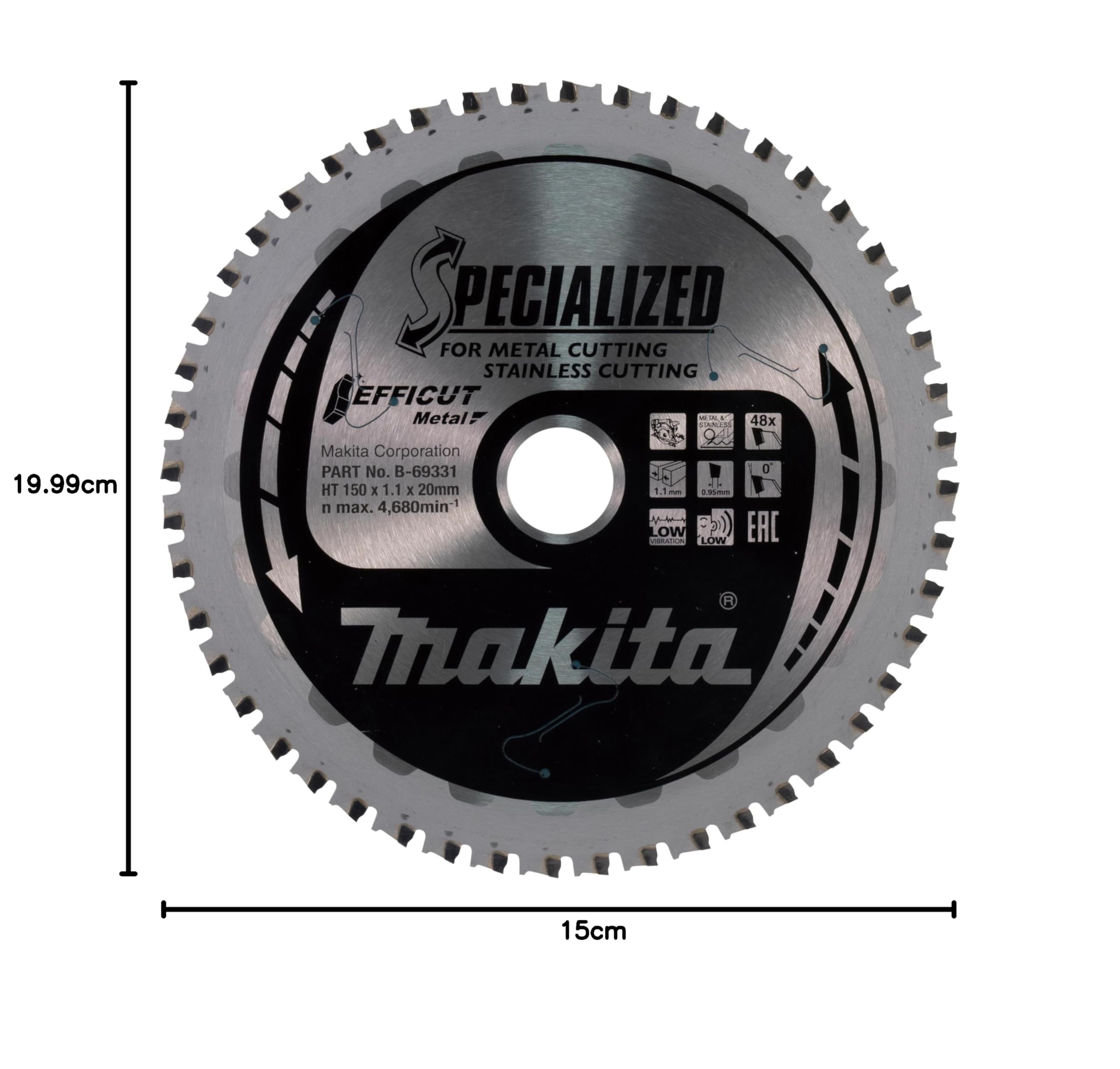 Makita B-69331 Hoja sierra circular Efficut TCT 150x20 mm 48T 1,1 mm Metal