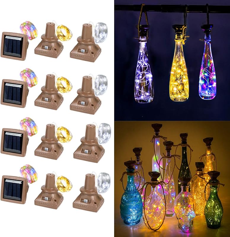 Solar Wine Bottle Lights 12 Pack 20LED Outdoor Waterproof Multicolor Fairy Light String (3 Colors), Suitable for Most Wine Bottle Mouths, for Garden, Terrace, Party Decoration