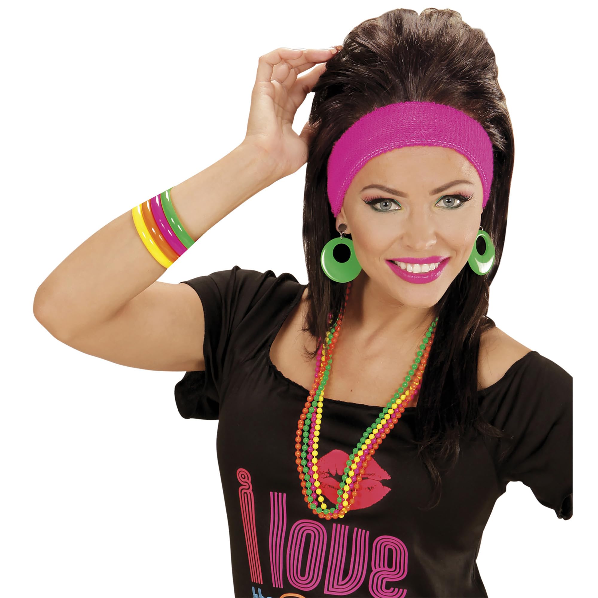 W WIDMANN MILANO Party Fashion - 05845 - Bransoletki neonowe, zestaw 4 sztuk, biżuteria, łańcuszek na rękę, lata 80., karnawał, impreza tematyczna