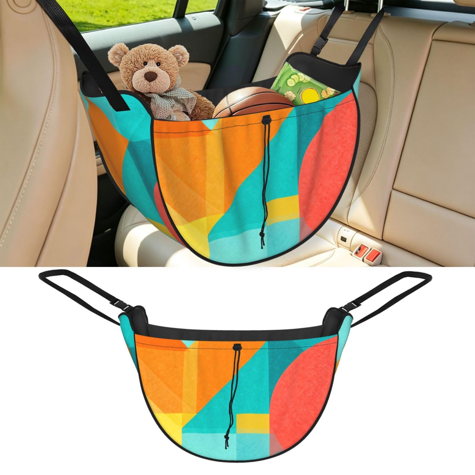 Cntdbu Black Geometric Color Blocks Car Seat Organizer-Backseat Storage Bag For Travel