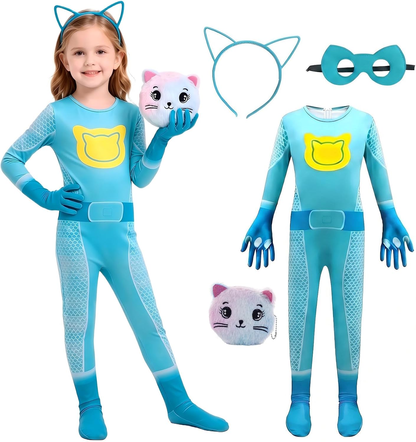 Hero Full Body Jumpsuit with Headband Eye Mask Match and Other Accessories Outfit for Gathering