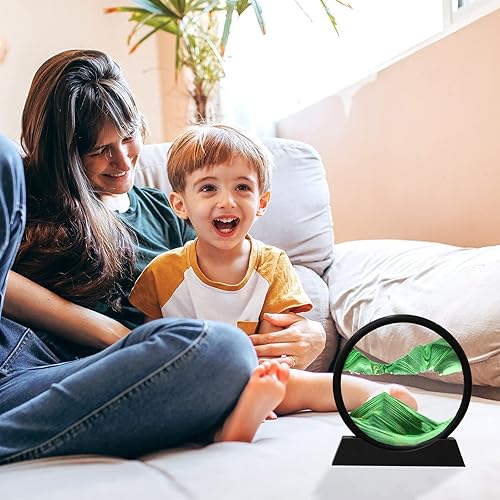 Miniatura 92 de Winthfure Arte de arena en movimiento, regalo de Navidad – Paisaje de arena de mar profundo 3D en marco de arena redonda de vidrio, juguetes de arte