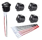 DaierTek ON Off Round Rocker Switches SPST 20mm Mini 12 Volt DC Mini Circle Toggle Switch 12V for Car Automotive RV 2 Pin Switch 120V Wired KCD1-5Pack