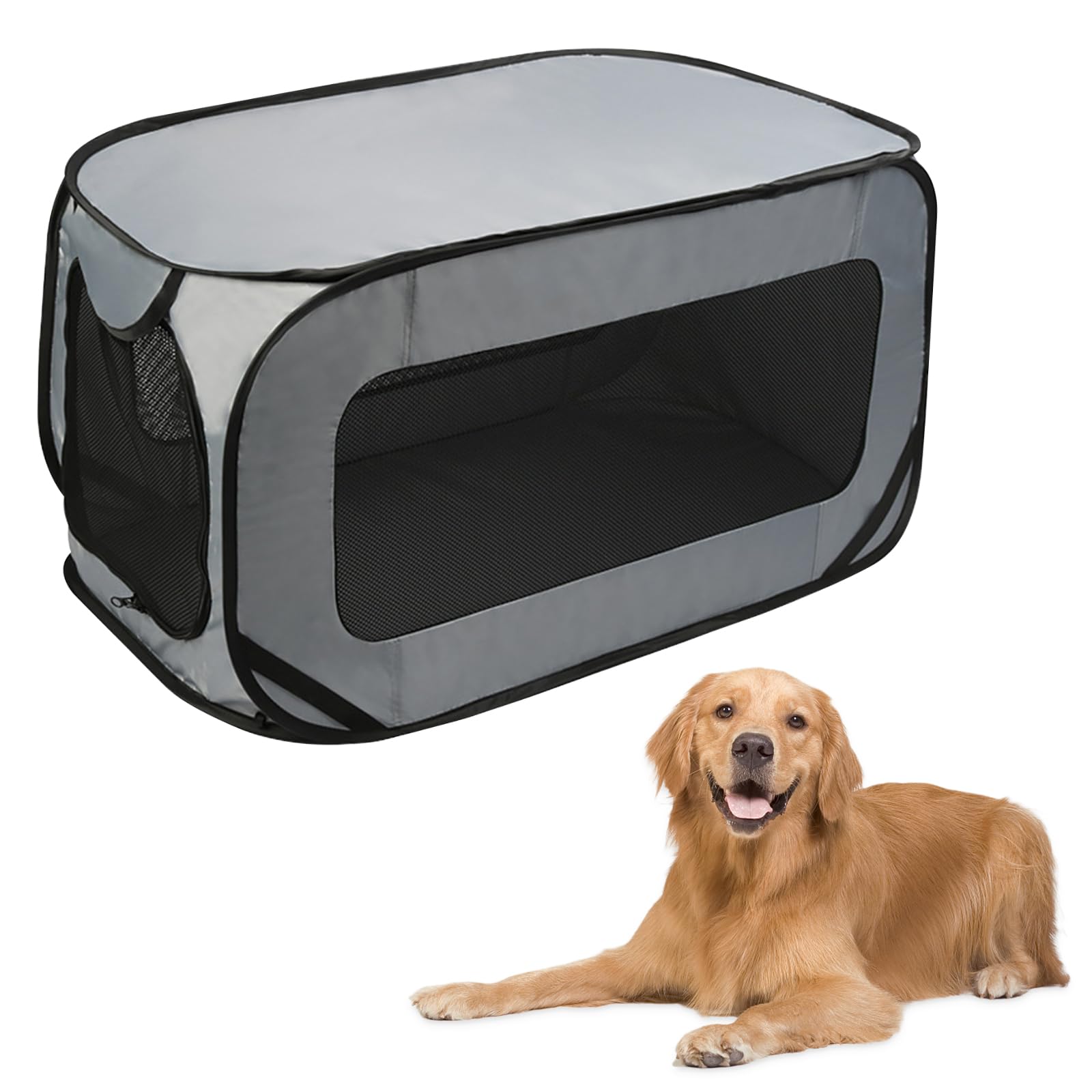 Parque Plegable para Mascotas, Portátil Parque para Perros, Impermeable Parque de Juego de Tela Oxford, para Perros, Gatos, Conejos, Animales Pequeños, Interior y Exterior, 94*53*53 cm, Gris-Plata