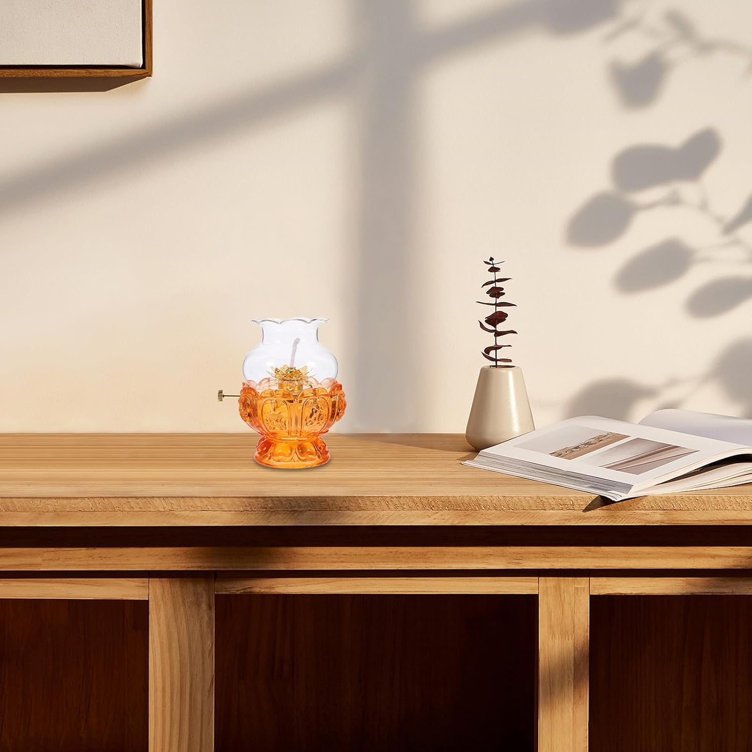 Vintage Gradient Glass Kerosene Lamp, Small Indoor Retro Oil Lamp with Wick for Home Decor and Emergency Lighting, Chinese-Style Colored Oil Light