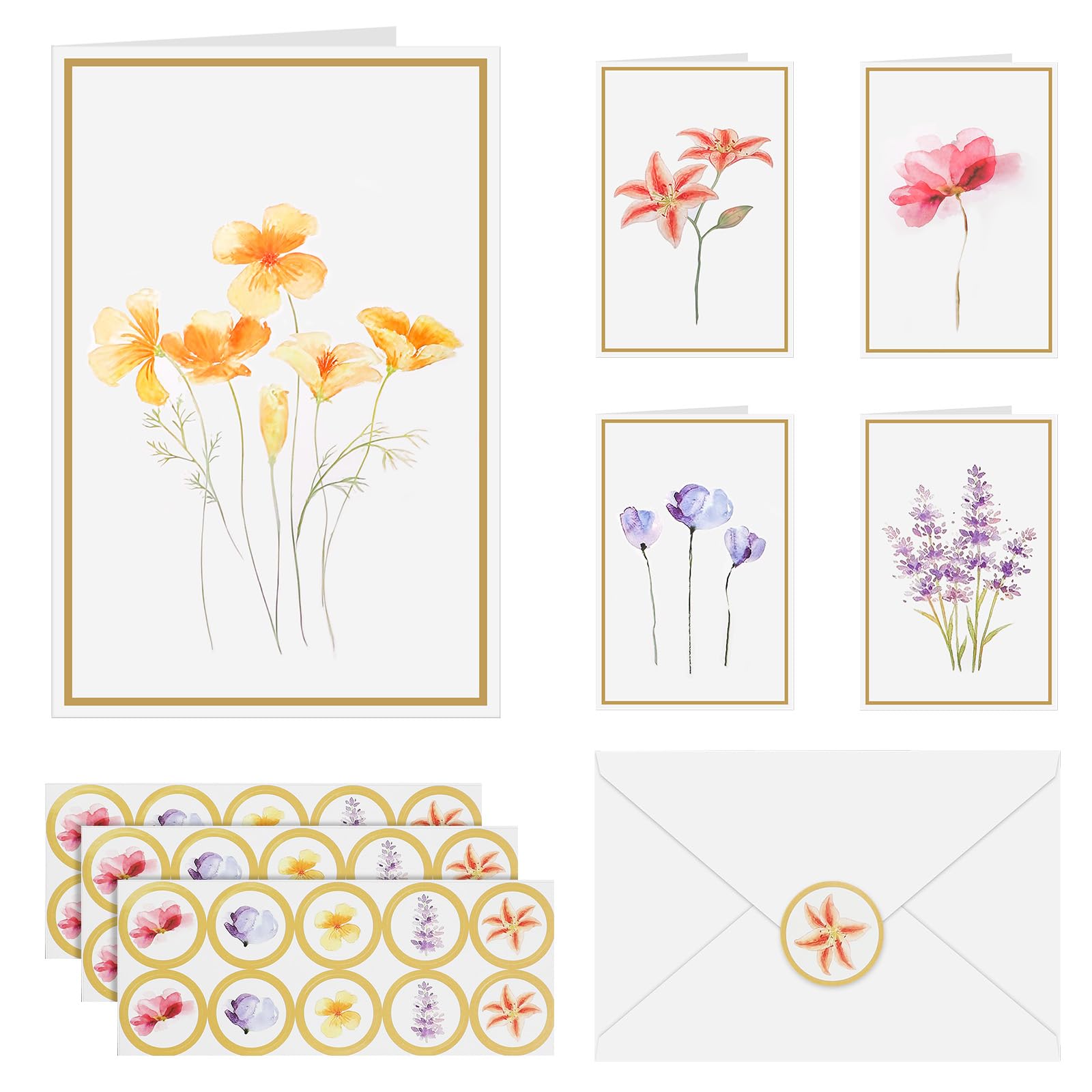 30 Pack Floral Blank Cards and Envelopes, Blank Greeting Cards with Stickers, 4x6in Elegant Note Cards, Notelets and Envelopes Sets 5 Assorted Floral Designs for DIY Wedding Birthday Invitations
