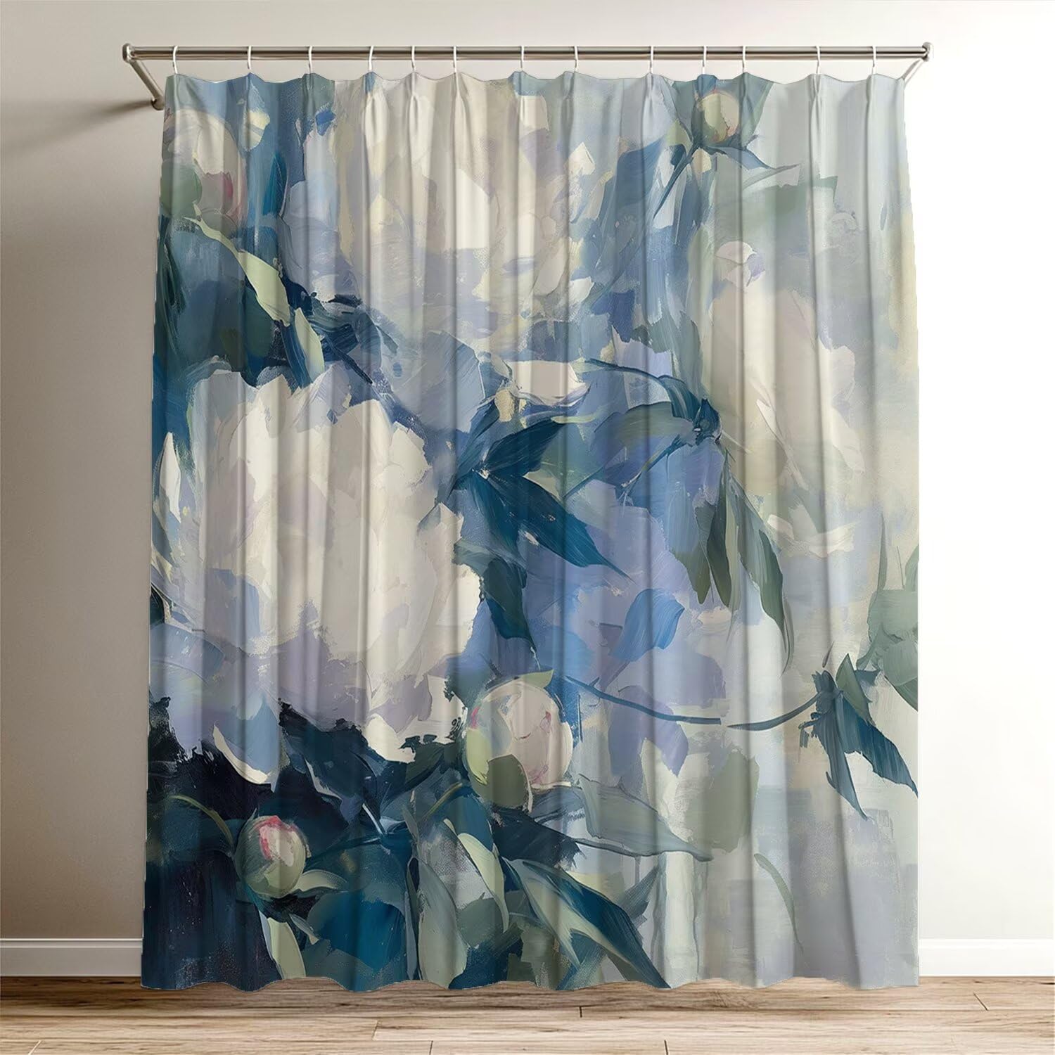 Rideau de douche bleu 100x120 cm imprimé 3D plantes en tissu polyester imperméable Wy-464