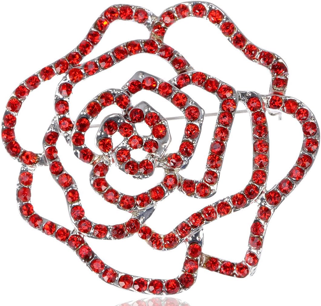 Alilang Womens Silvery Tone Crystal Rhinestones Floral Flower Rose Bud Brooch Pin
