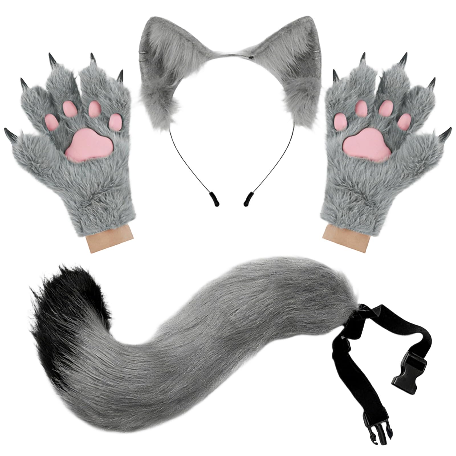 Conjunto de diadema con orejas de peludo y guantes de patas realistas, accesorio para cabello para disfraz de Cosplay, fiesta de Halloween, conjunto de disfraz de peludo