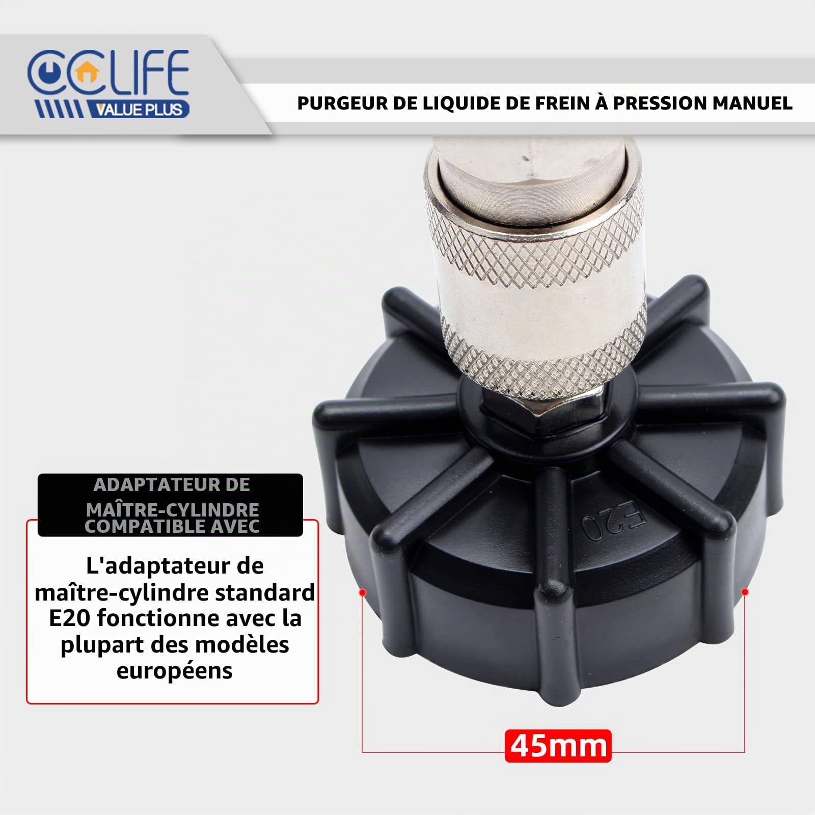 CCLIFE Purgeur de Frein Manuel 3L, Kit Vidange Liquide de Frein et d’Embrayage avec Adaptateur Universel E20