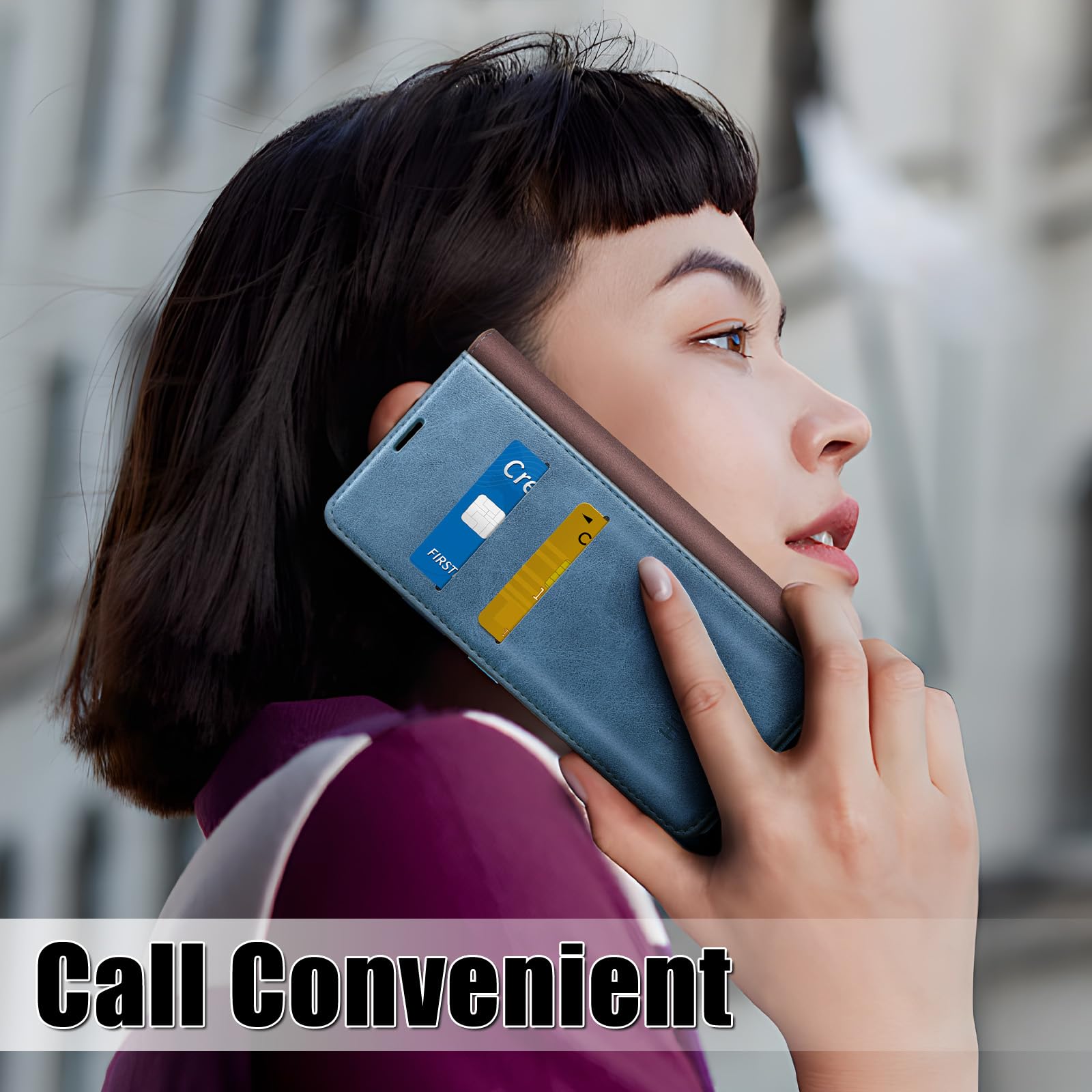 HUOUH Funda para Samsung Galaxy S24 Ultra titular de tarjeta de crédito,Cubierta a prueba de golpes teléfono Funda,Estuche de Billetera cuero de PU con Bloqueo RFID para SamsungS24Ultra Azul Brillante