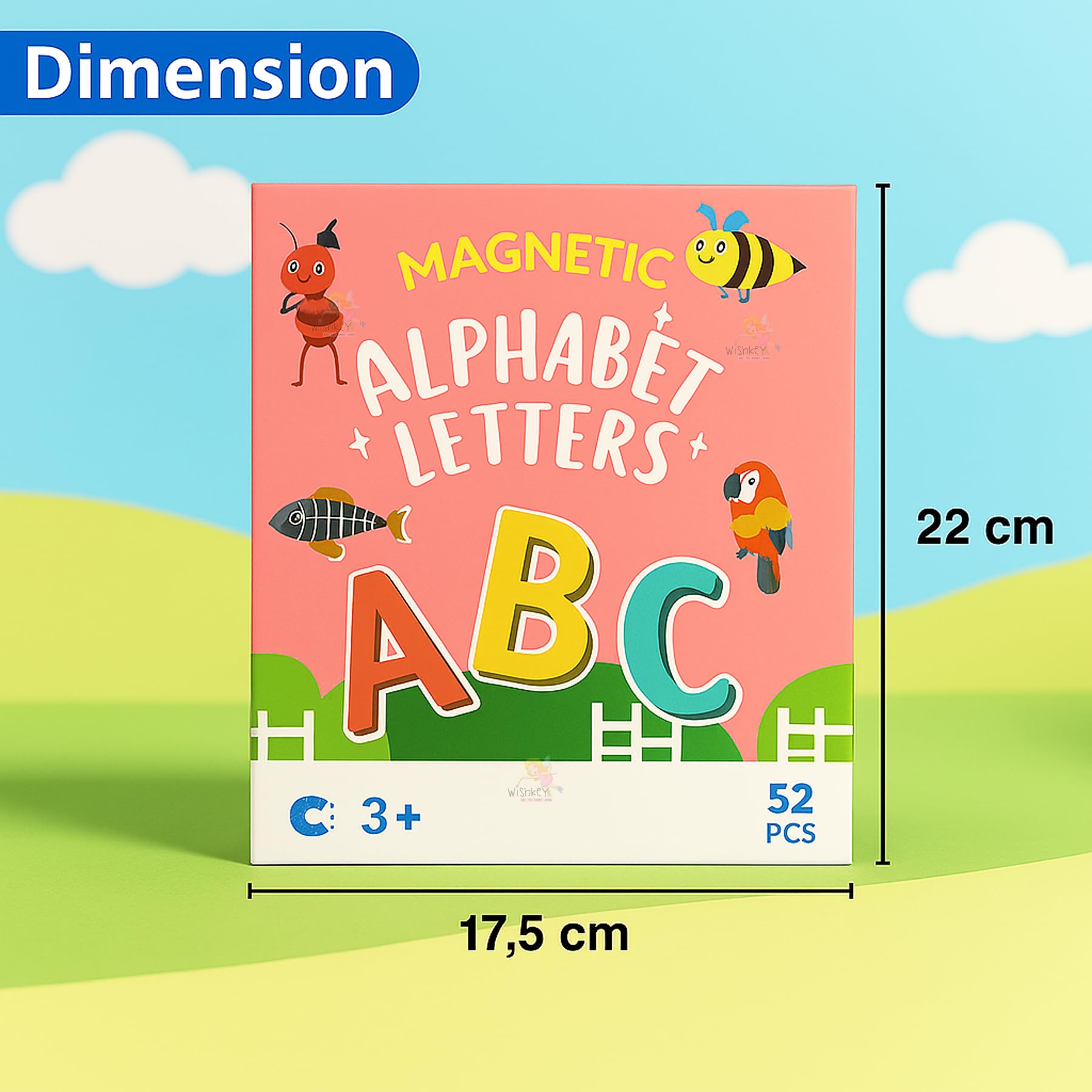 WISHKEY Magnetic Alphabet Letters for Kids – 52 PCS ABC Uppercase Magnets with Animal Flashcards, Educational Montessori Learning Toy for Toddlers & Preschool Kids Age 3+ Red 1