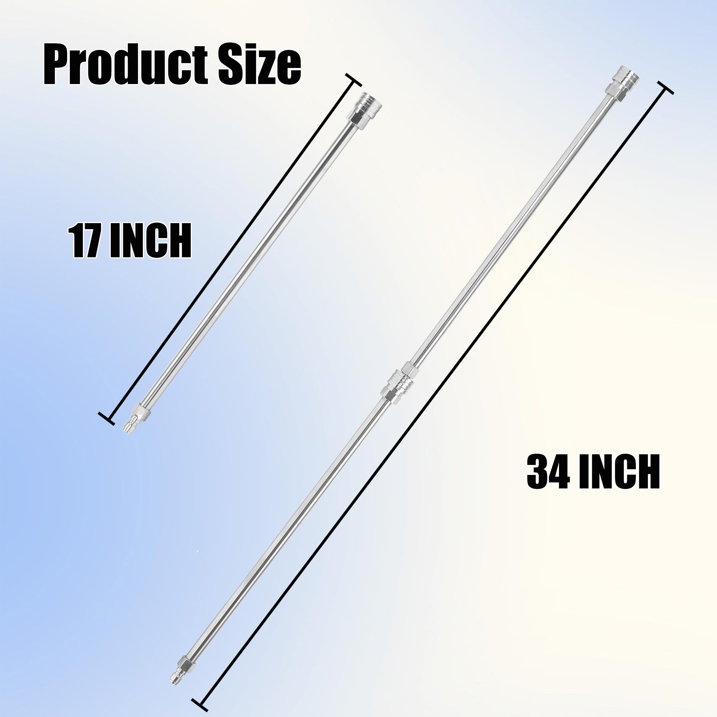 JOEJET - Vara de extensión para limpiadora a presión, cuerpo y accesorios de acero inoxidable, lanza de hidrolimpiadora de 43 cm con conexión rápida de 1/4", paquete de 2