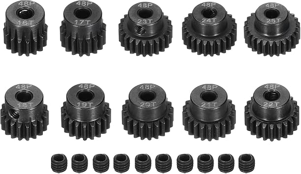 48 P Steel Pinion Gear Set 16T 17T 18T 19T 20T 21T 22T 23T 24T 25T for 3.175 mm Shaft Hardened Steel Pinion Gear with Screws for RC Car Motor
