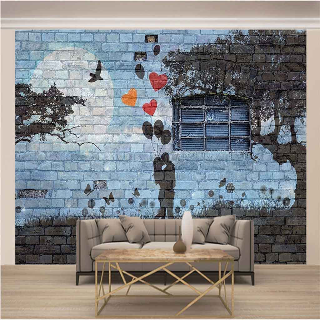 Papel Pintado Mural, 3D Pareja, Grafiti, En, Pared Ladrillo Papel Tapiz Autoadhesivo Para Sala De Estar, Dormitorio, Tv, Fondo, Oficina, Restaurante, Habitación, Foto De Pared 250(ancho)x175(alto)cm