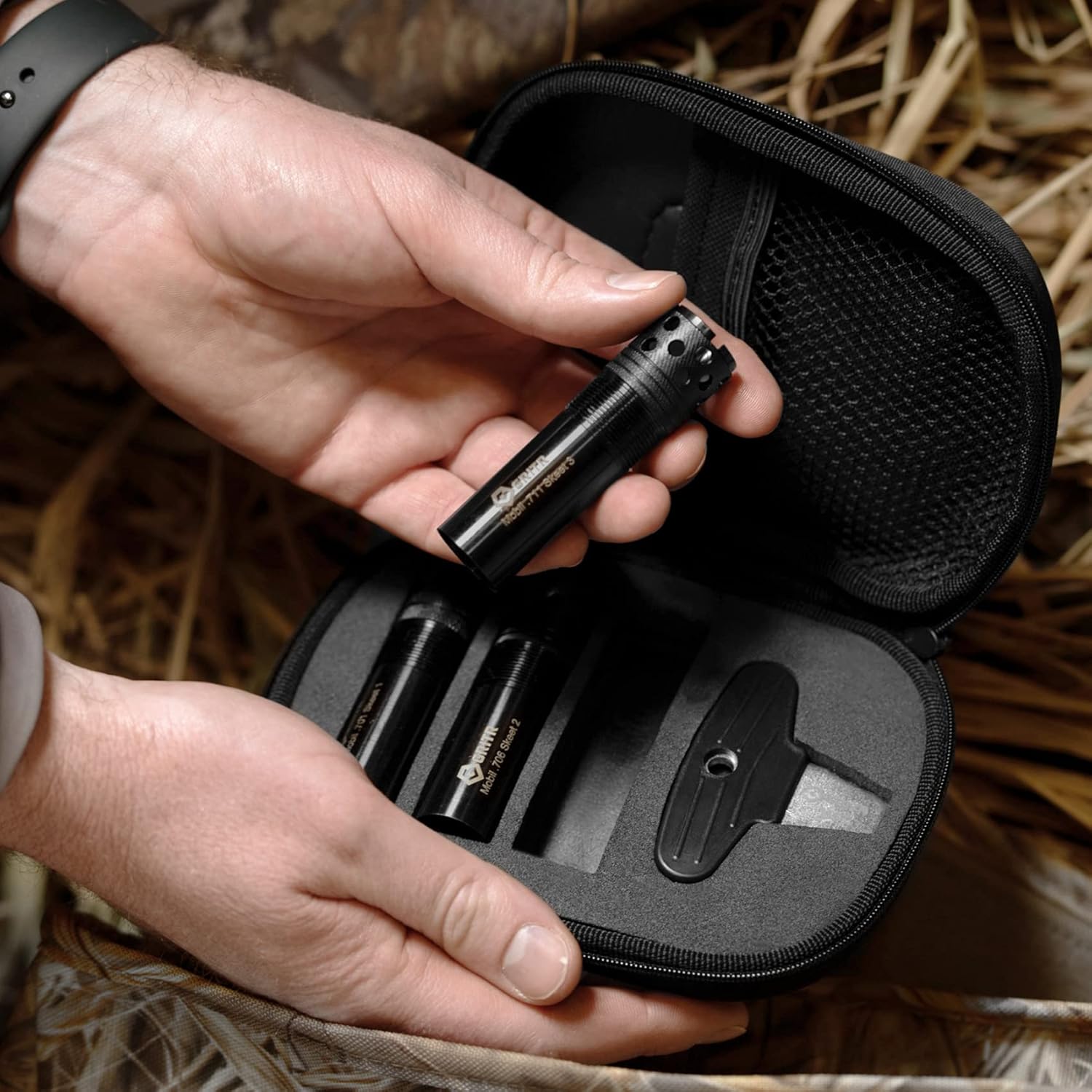 GRITR 12 Gauge Pattern Control Steel Tube 3-Pack Compatible with Benelli/Beretta Mobil Thread - Extended Constriction Tubes for Hunting & Sporting Clays - Zipper Case & Wrench Included