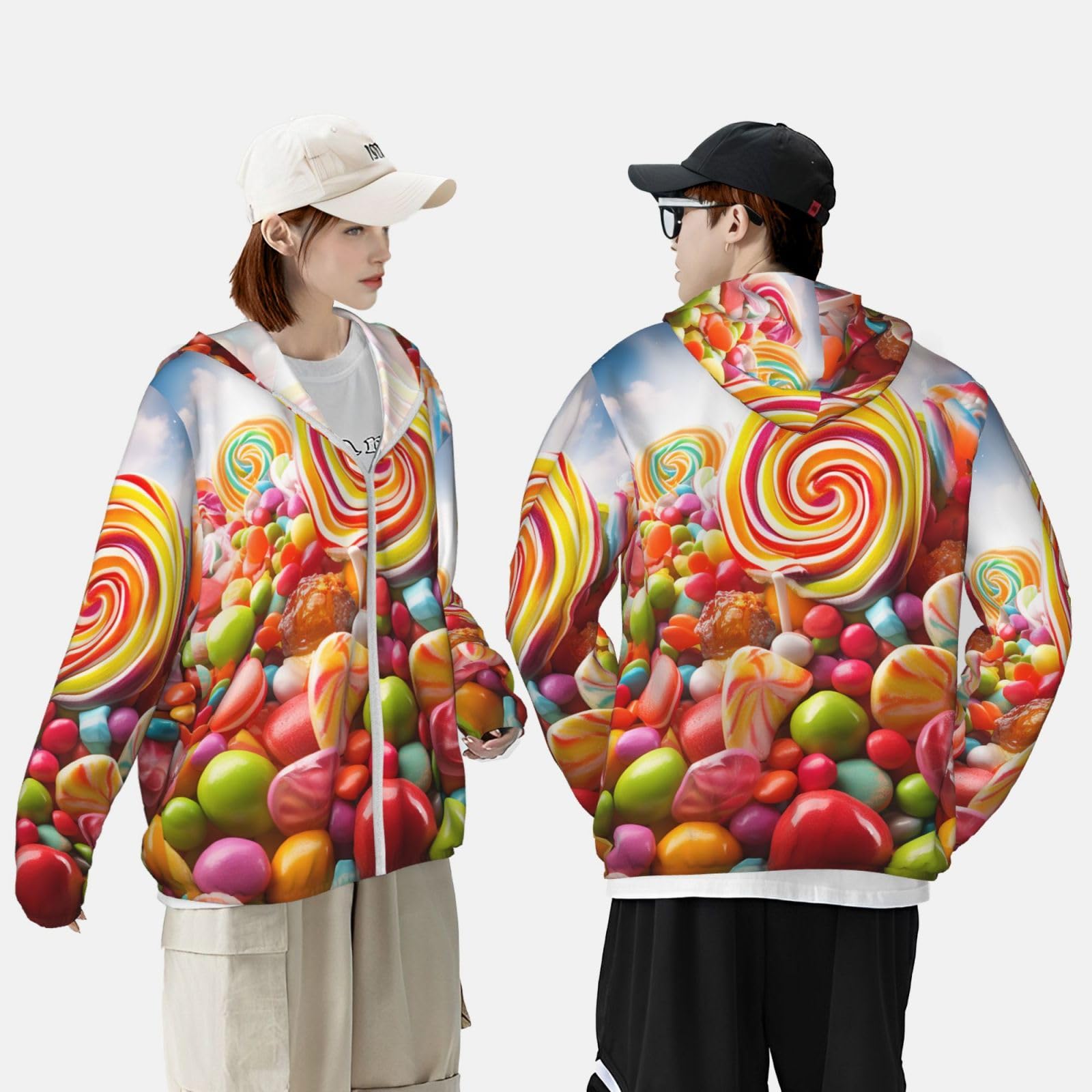 NONHAI Men's Sun Protection Jacket UPF 50+ Full Zipper Long Sleeve UV Hoodie Shirt Rainbow Candy Women's Outdoor Jacket