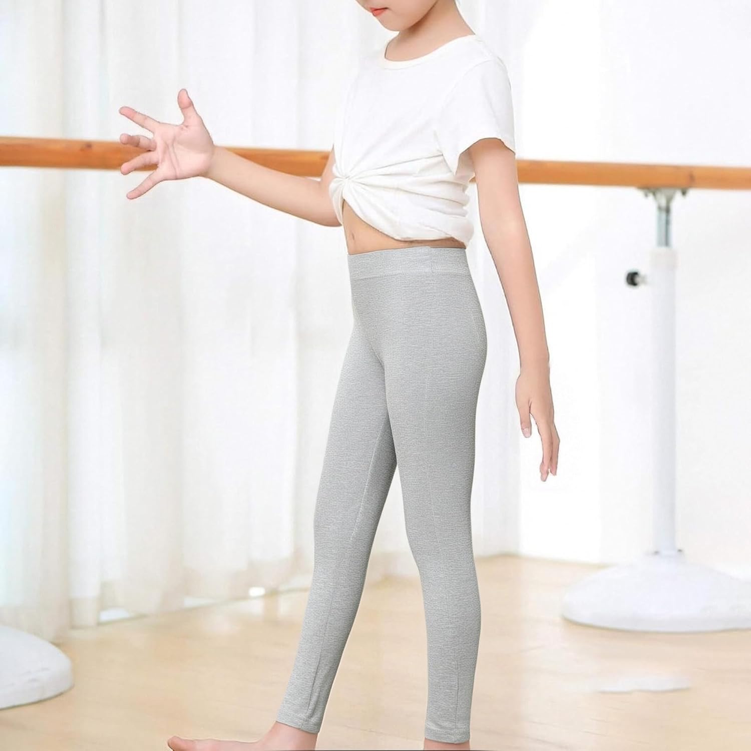 4 Pack Girls Cotton Leggings Stretchy Yoga Pants Kids Soft Full Length Solid Leggings - Image 3