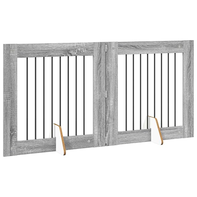 Foto 8 de 8 de vidaXL Puerta para Perros Plegable con Soportes 6 uds. Sonoma Gris