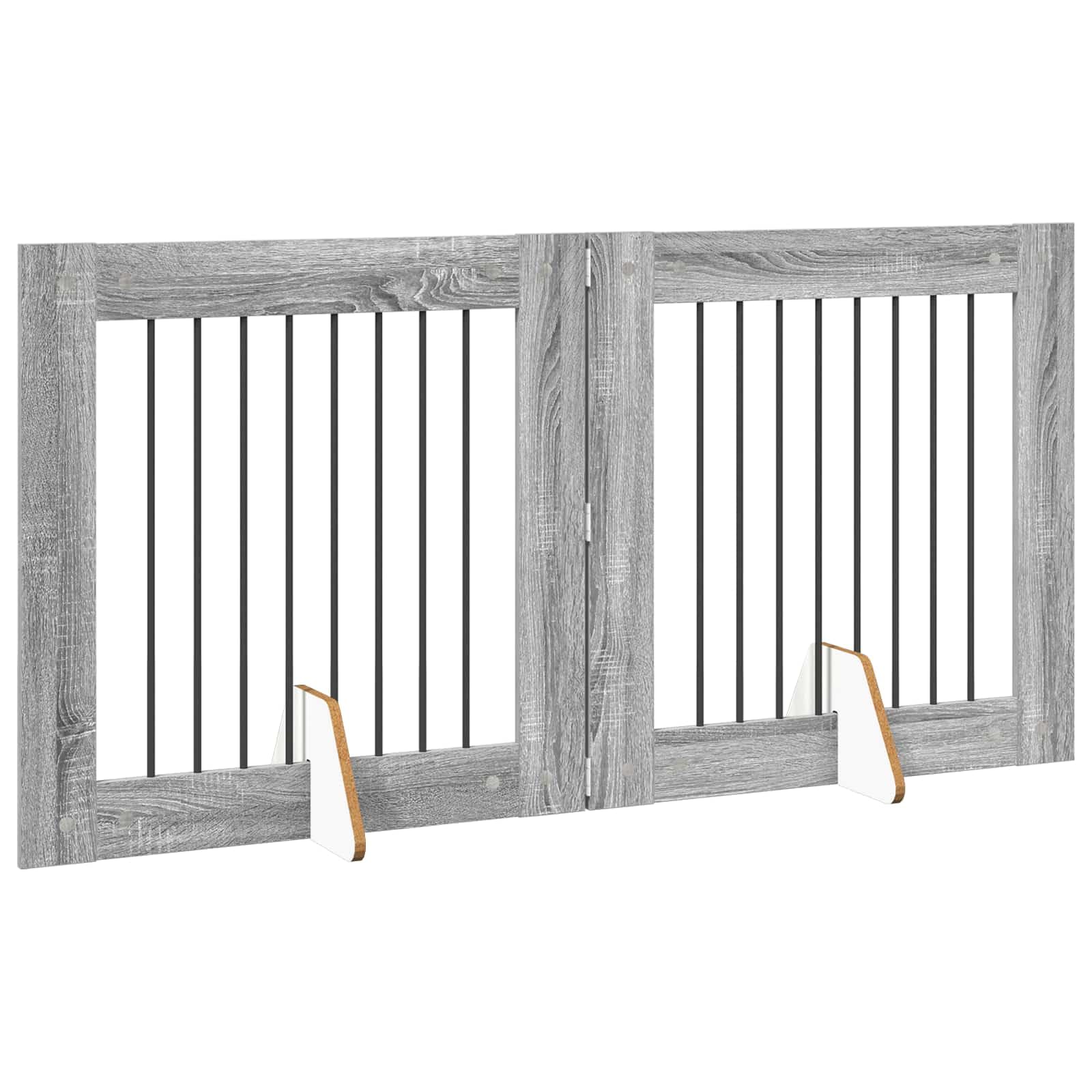 Puerta para perros con soporte, 2 unidades, Sonoma gris, 80 x 80 cm, plegable, portátil, metal, interior y exterior, protección de seguridad para perros cachorros