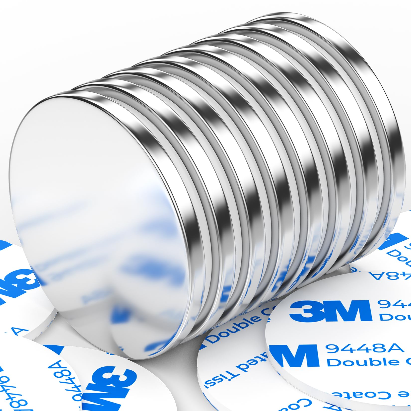 8 Pack Super Strong Neodymium Adhesive Magnets Heavy Duty Neodymium Disc Magnets, Powerful Rare Earth Magnet with Double-Sided Adhesive for Home, School, Office - 0.98 inch x 0.08 inch